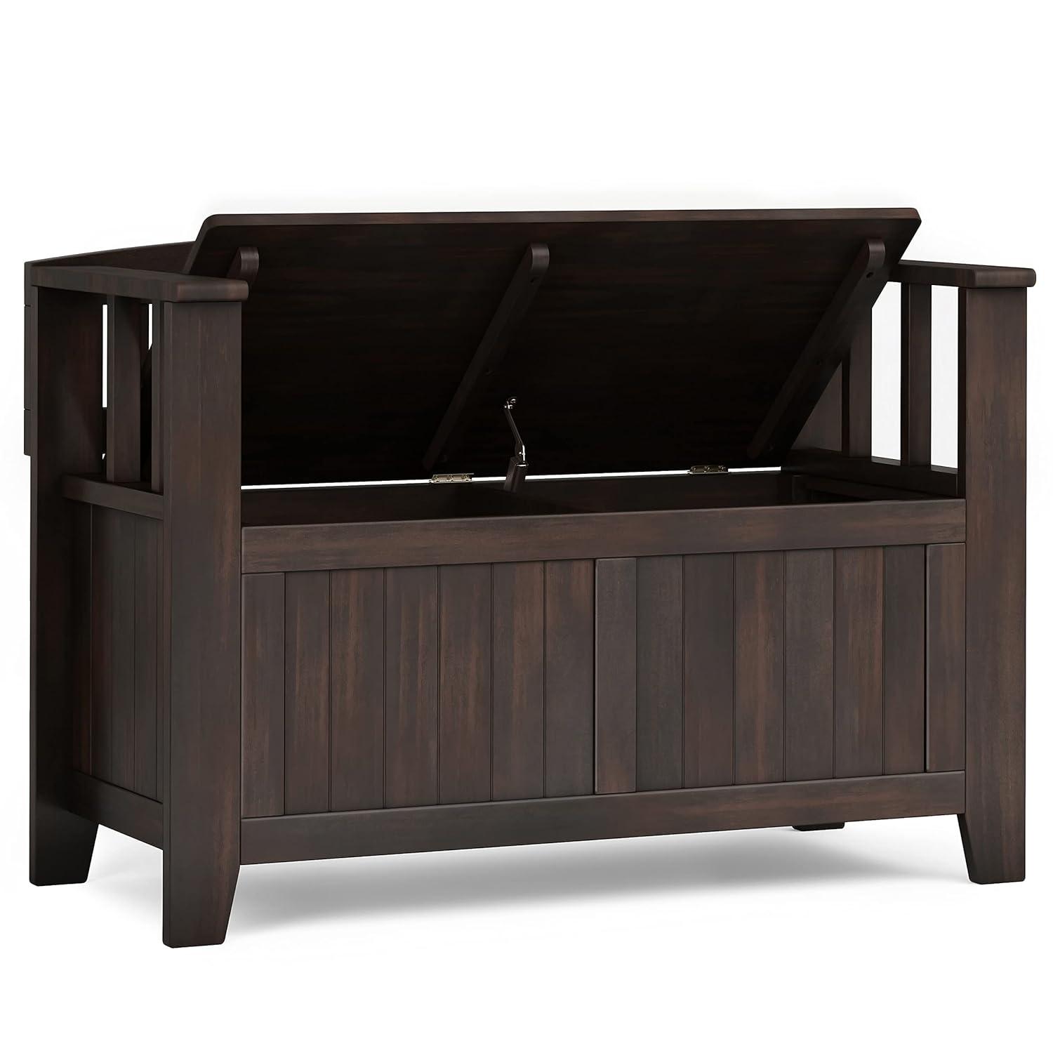 Simpli Home Acadian SOLID WOOD 36 inch Wide Transitional Small Entryway Storage Bench in Brunette Brown