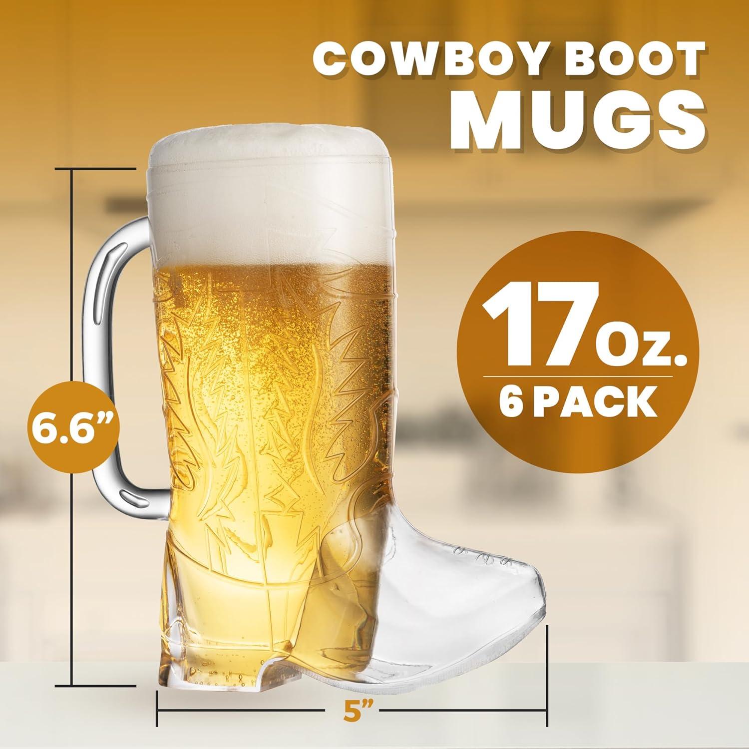 JoyServe 17 Oz Cowboy Boot Mug with Handle Western Themed Cup Party Decorations, 6-Pack