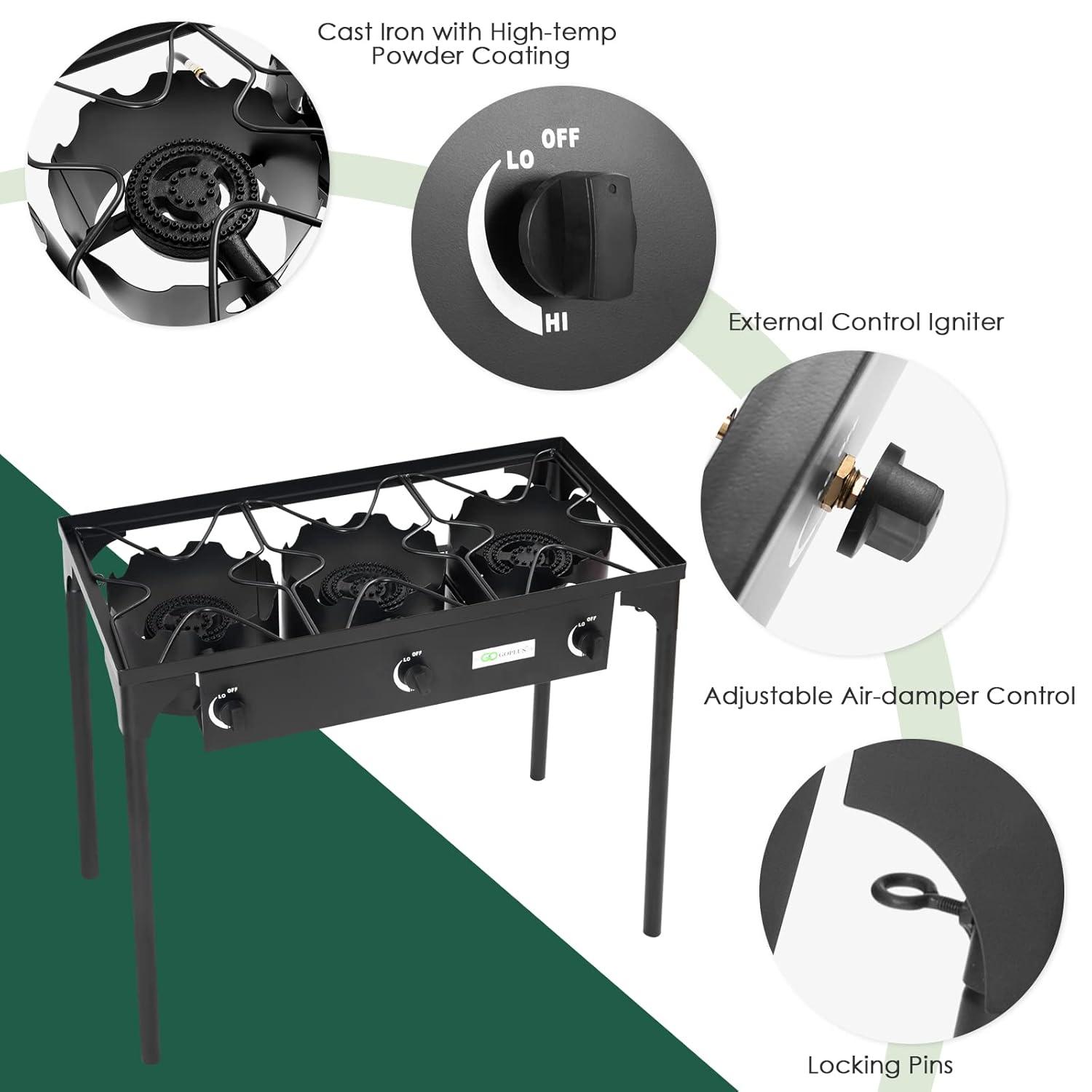 Costway Portable Propane 225,000-BTU 3 Burner Gas Cooker Outdoor Camp Stove BBQ