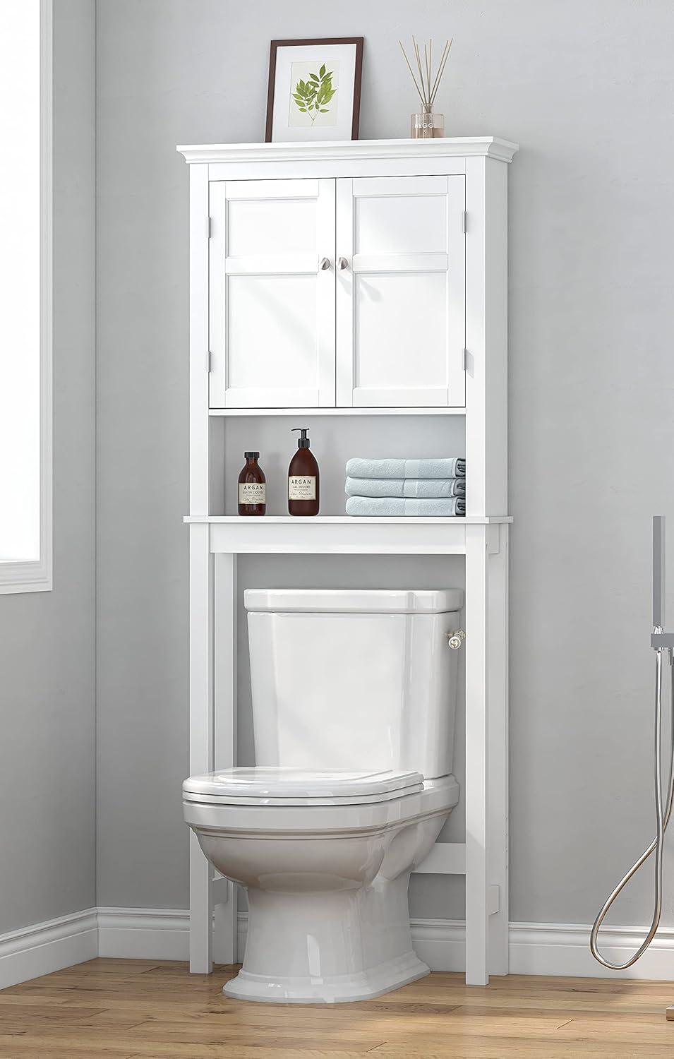 White Adjustable Over-the-Toilet Storage Cabinet with Shelves