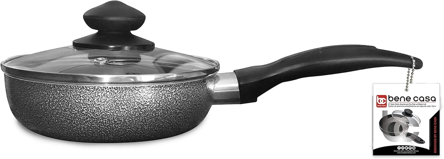 Black Aluminum Nonstick Fry Pan with Glass Lid, 6-inch