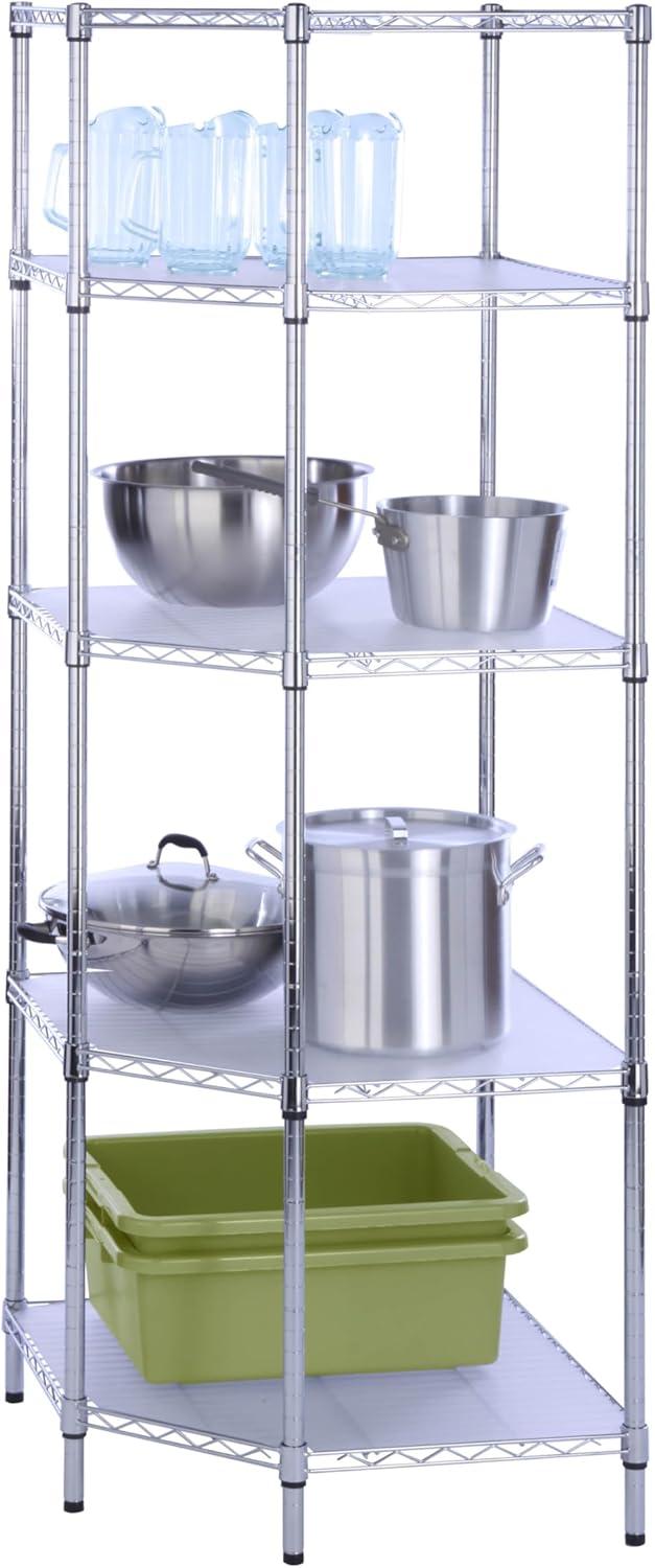 Contemporary Chrome 5-Tier Corner Shelving Unit, 72" Height