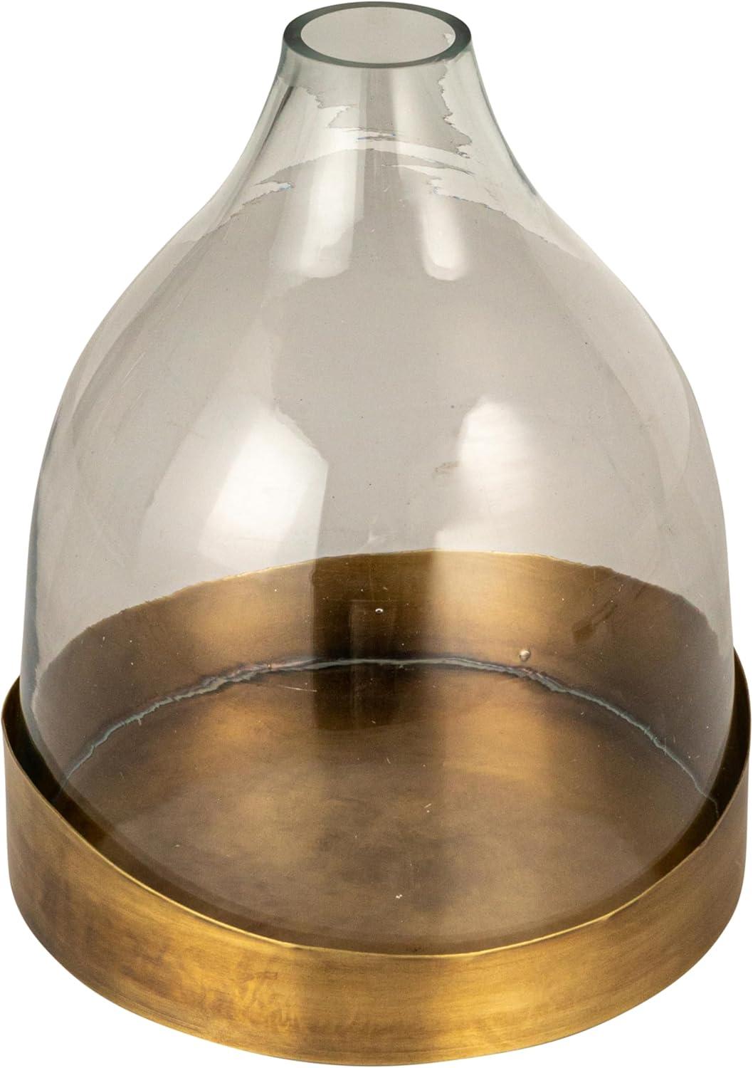 Antique Brass and Clear Glass Cloche with Metal Tray