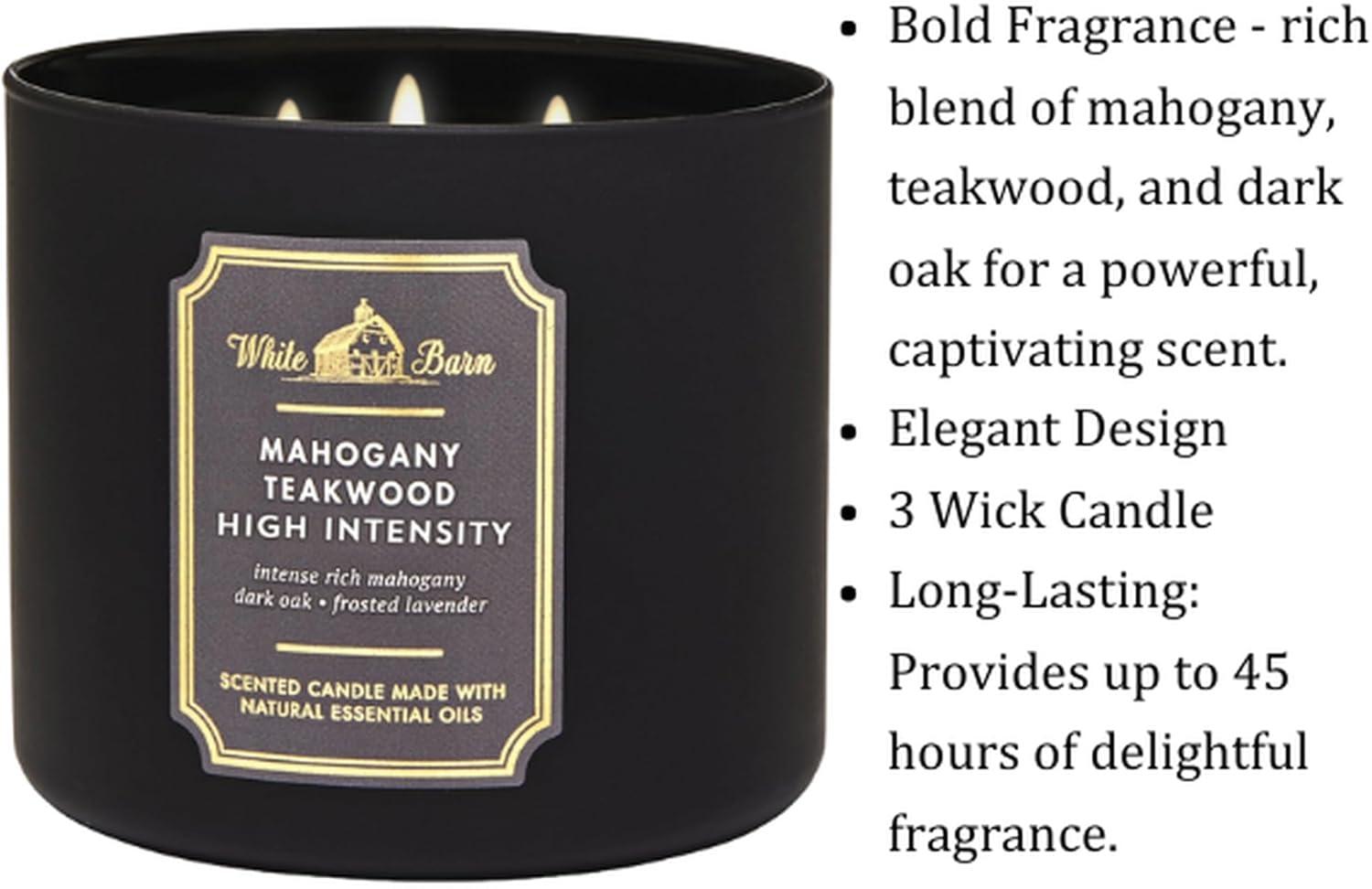 Bath & Body Works White Barn 3-Wick Candle, Mahogany Teakwood High Intensity, 14.5 oz, Scented Candle