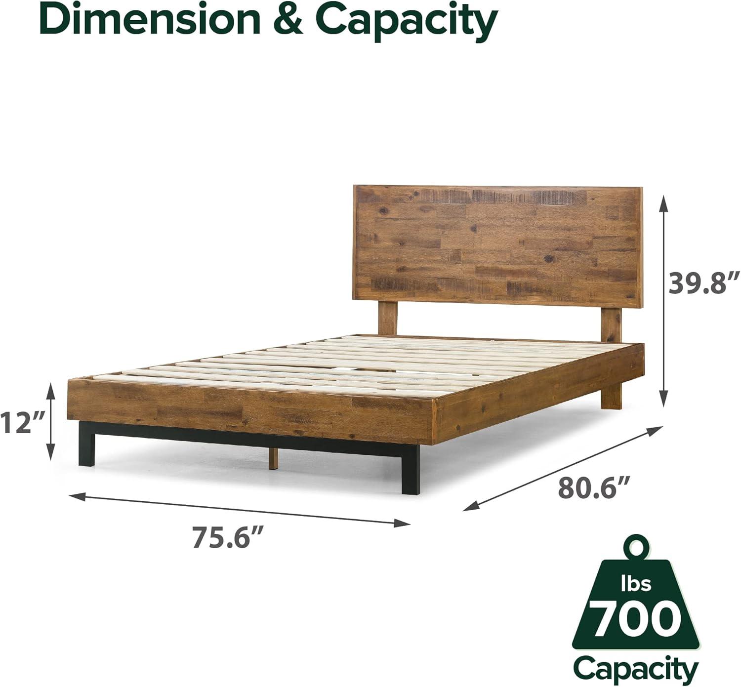 King Tricia Wood Platform Bed Frame with Adjustable Headboard Brown - Zinus: Rustic Style, No Box Spring Needed, 700 lbs Capacity