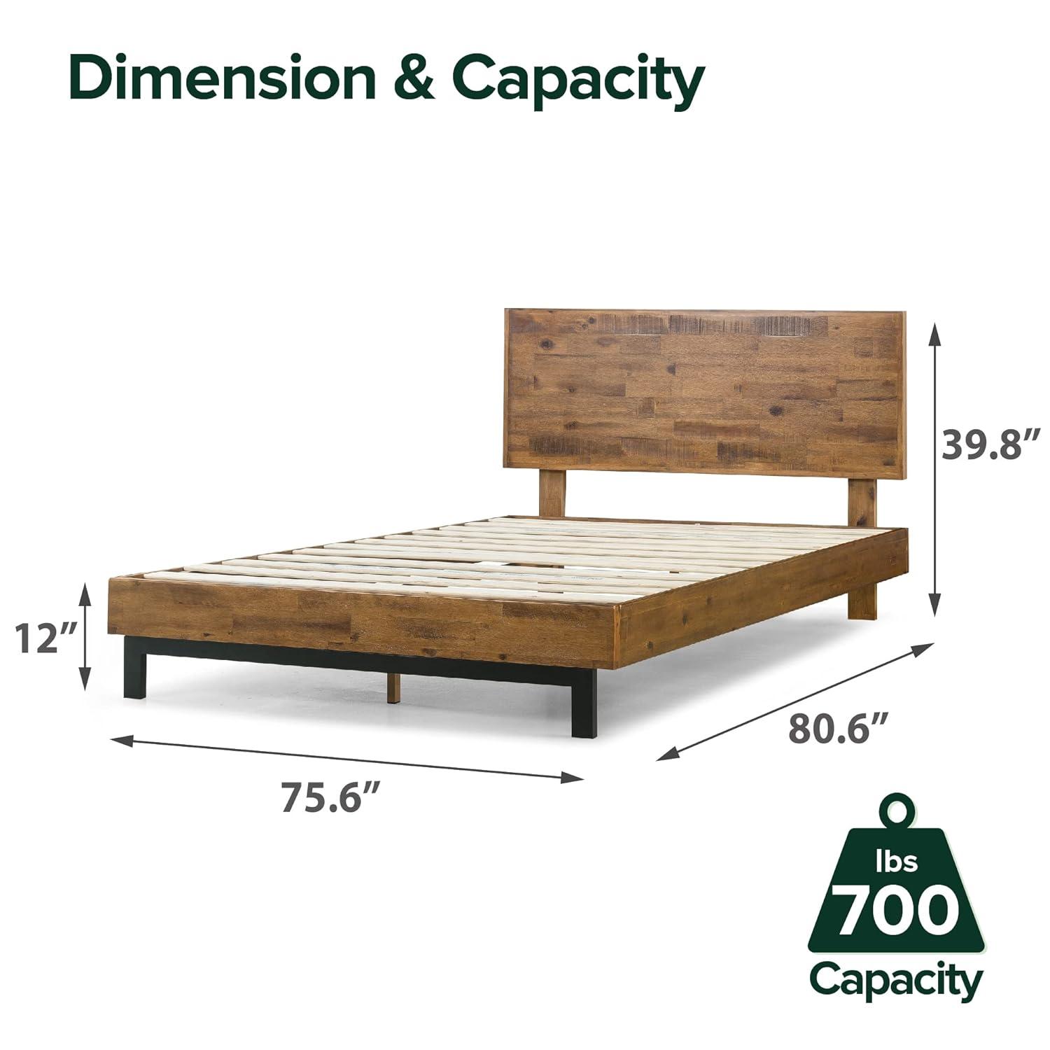 King Tricia Wood Platform Bed Frame with Adjustable Headboard Brown - Zinus: Rustic Style, No Box Spring Needed, 700 lbs Capacity