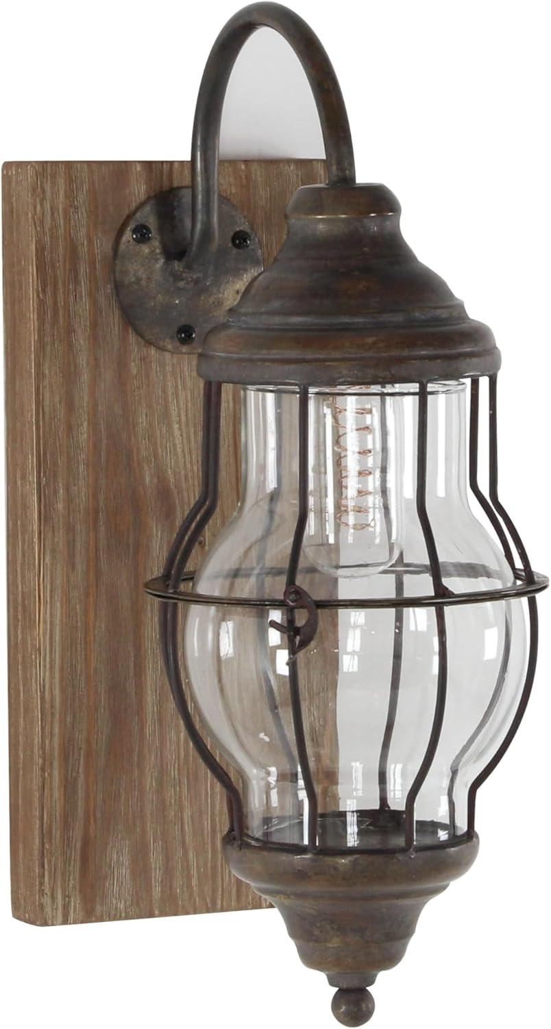 DecMode 17" Battery Operated Brown Accent Lamp with Clear Glass Shade