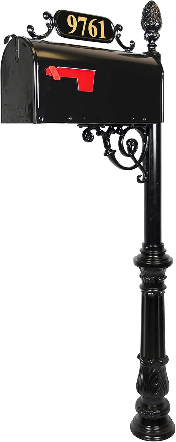 Charleston Black Aluminum Traditional Mailbox with Post and Address Plaque