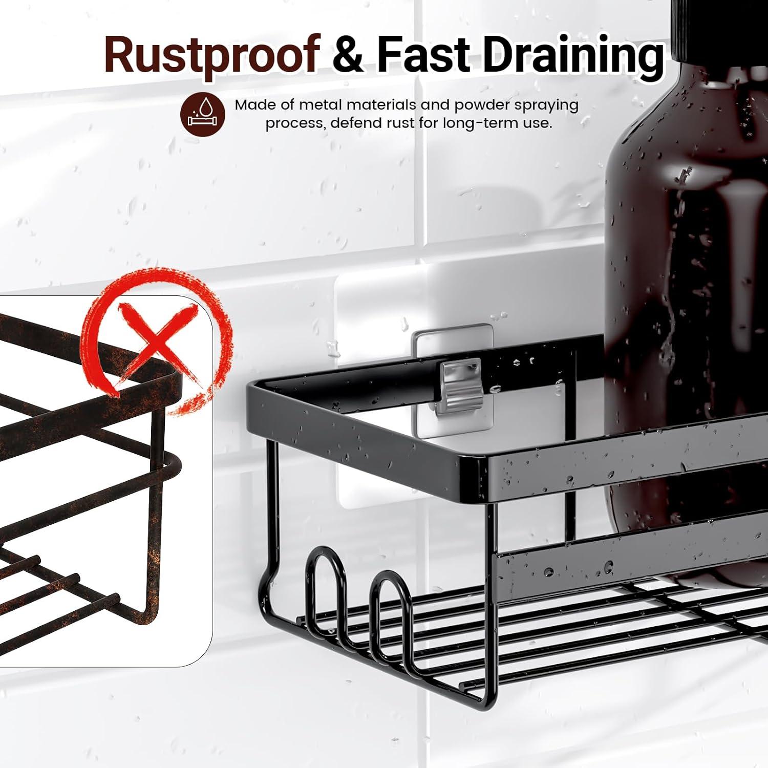 BN-LINK Shower Caddy, 2 pack Adhesive Shower Organizer Shower Rack with 8 Hooks, Shower Shelves Storage Bathroom Organizers and Storage, Black