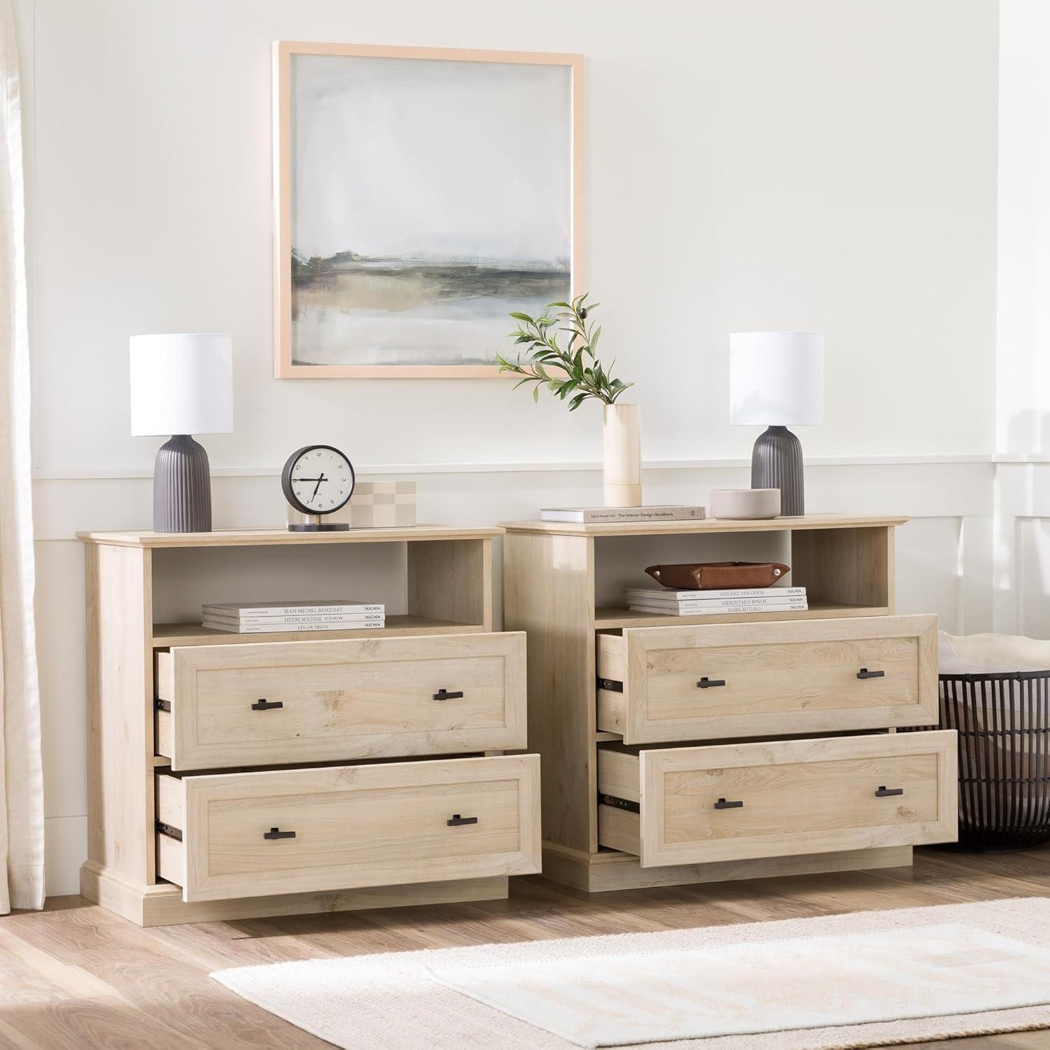 Clyde Classic 2-Drawer Nightstand Set in White Oak