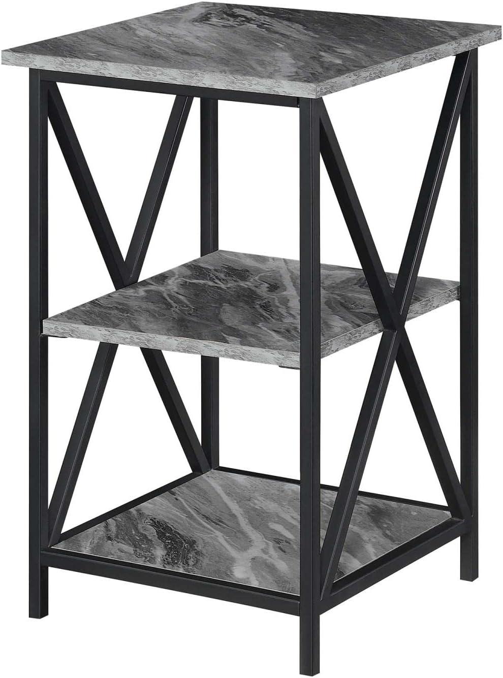 Gray Faux Marble Wood and Metal End Table with Shelves