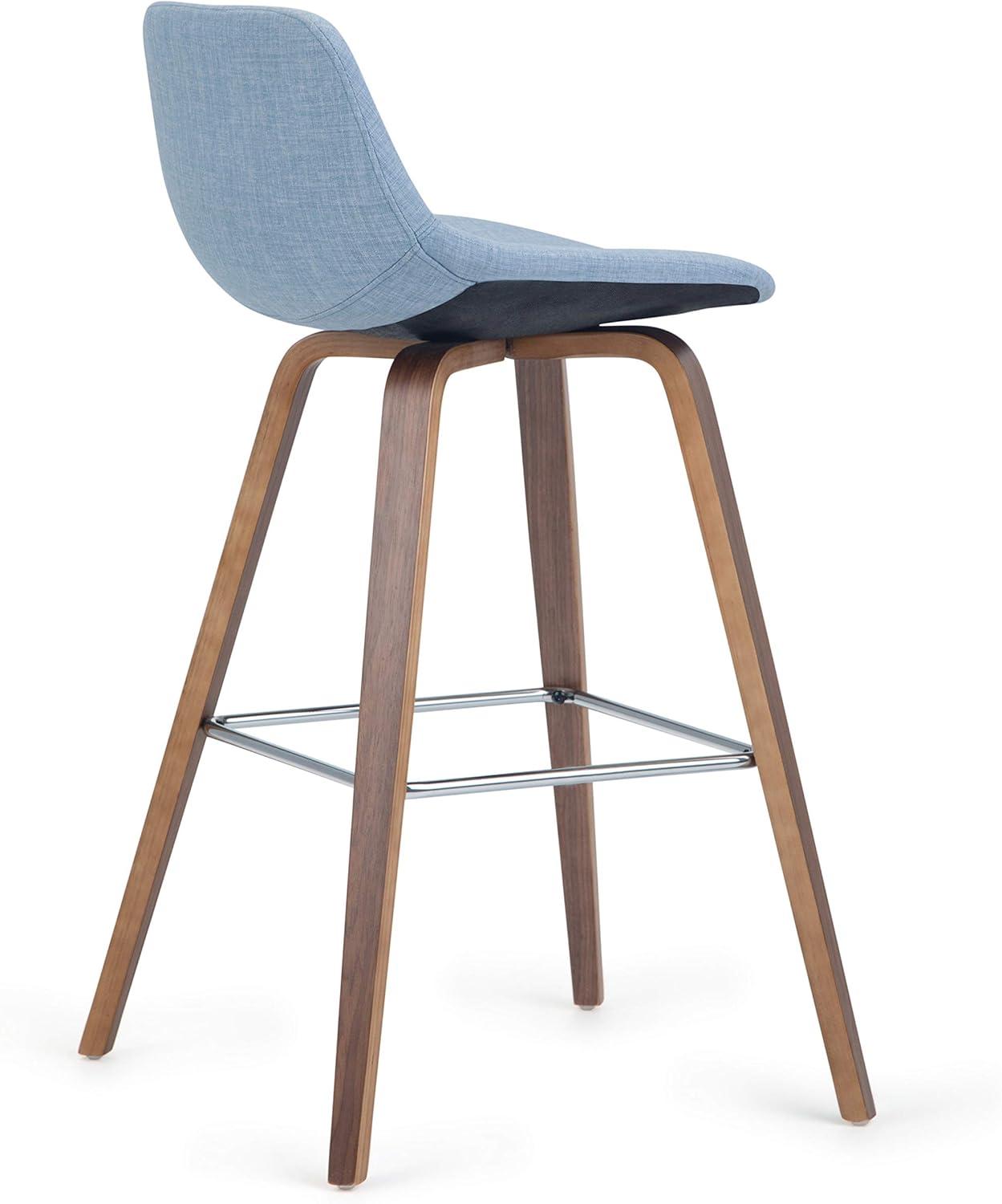 Simpli Home Randolph Upholstered Bentwood Mid-Century Modern Bar & Counter Stool with Chrome Footrest (Set of 2)