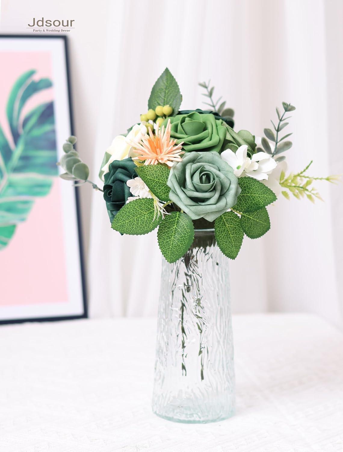 Eco-Friendly Green and White Artificial Rose Centerpiece Set