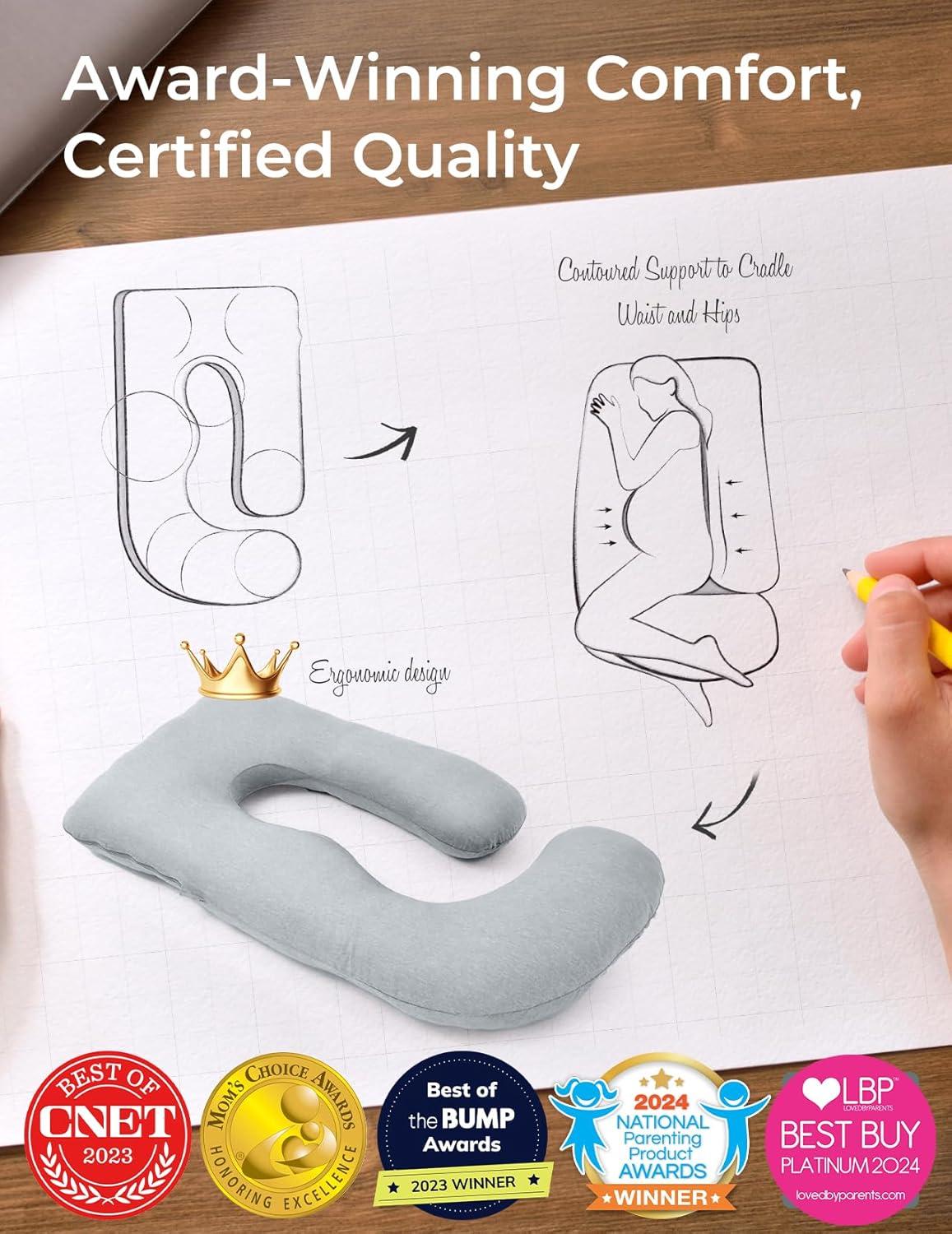 Momcozy Pregnancy Pillows with Cooling Cover, U-Shaped Full Body Maternity Pillow for Side Sleepers 57 inch Gray