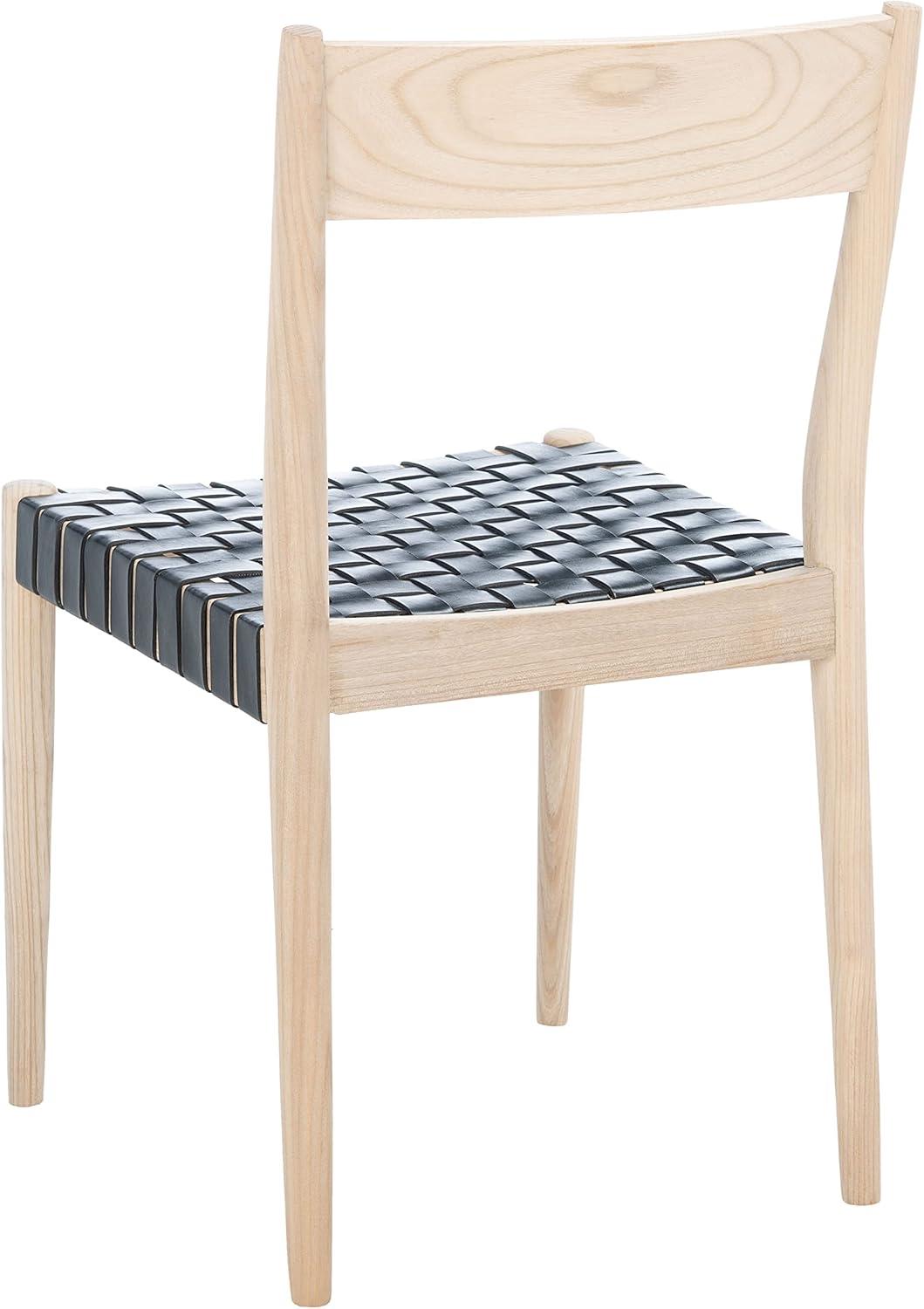 Eluned Leather Dining Chair (Set Of 2) - Black/Natural - Safavieh