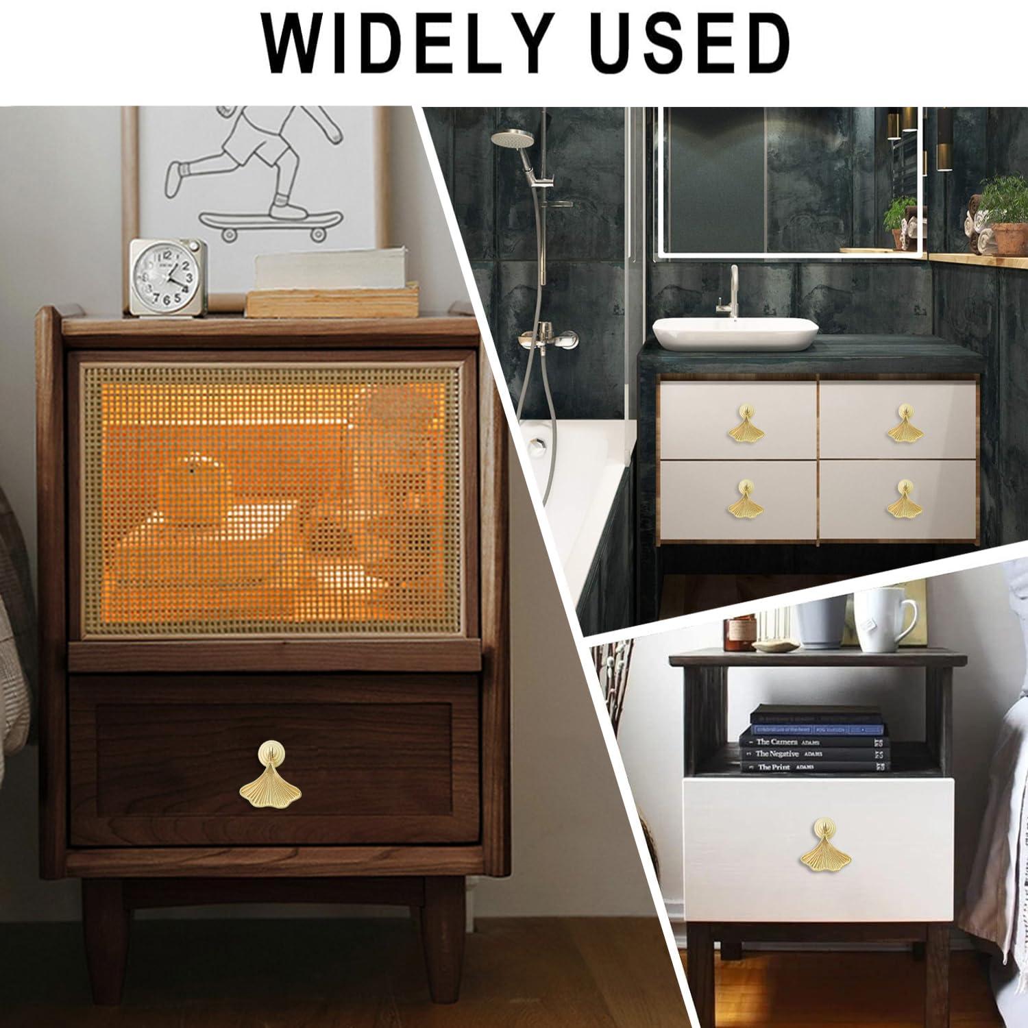 4 Pcs Decorative Golden Leaf Shape Knob Door Handle Cabinet Drawer Cupboard Pull Dresser Single Hole Knobs Handles for Kitchen Furniture Cabinet Wardrobe Cupboard