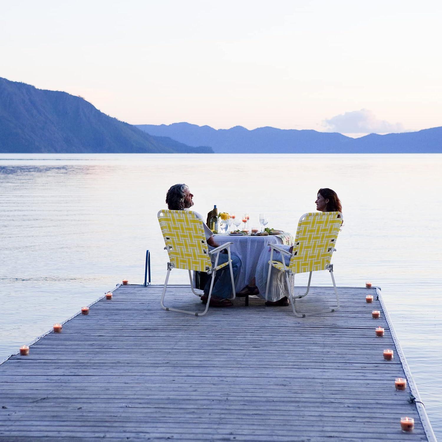 Set of 2 Yellow Webbed Folding Camping Chairs