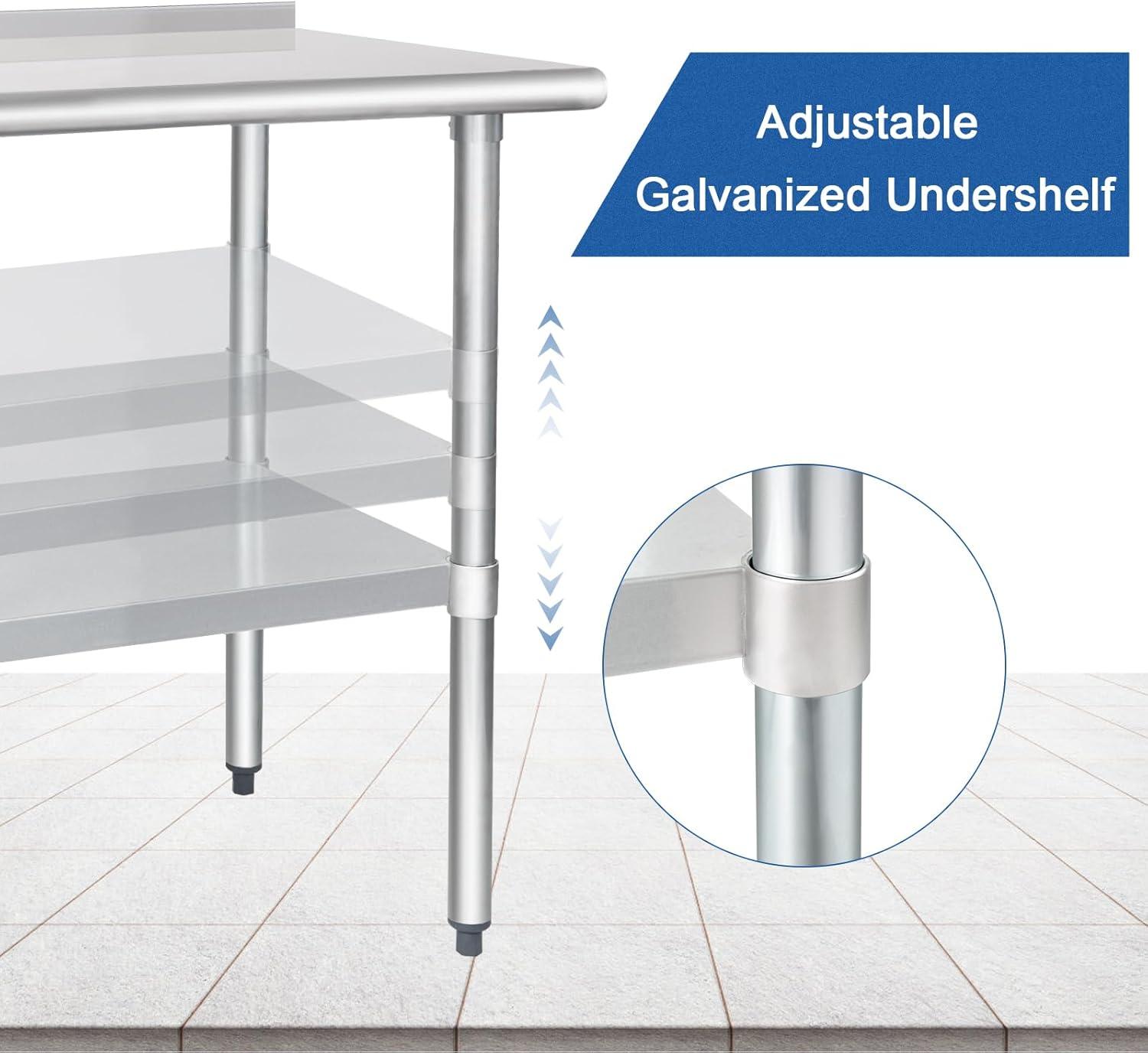 HARDURA Stainless Steel Table Prep & Work Table 24 x 60 Inches NSF Heavy Duty Commercial with Undershelf and Backsplash for Restaurant Kitchen Home and Hotel