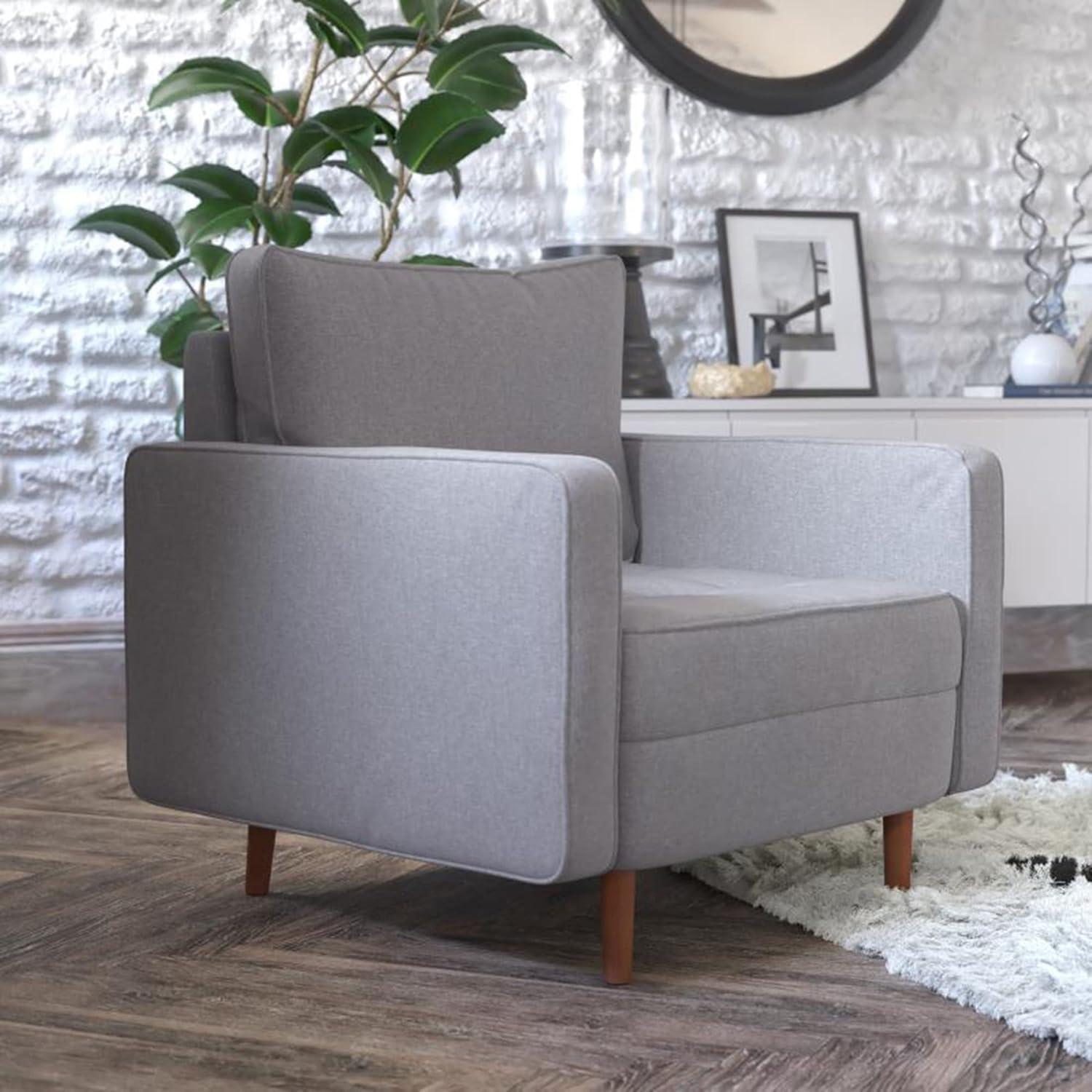 Slate Gray Mid-Century Modern Wood Accent Chair