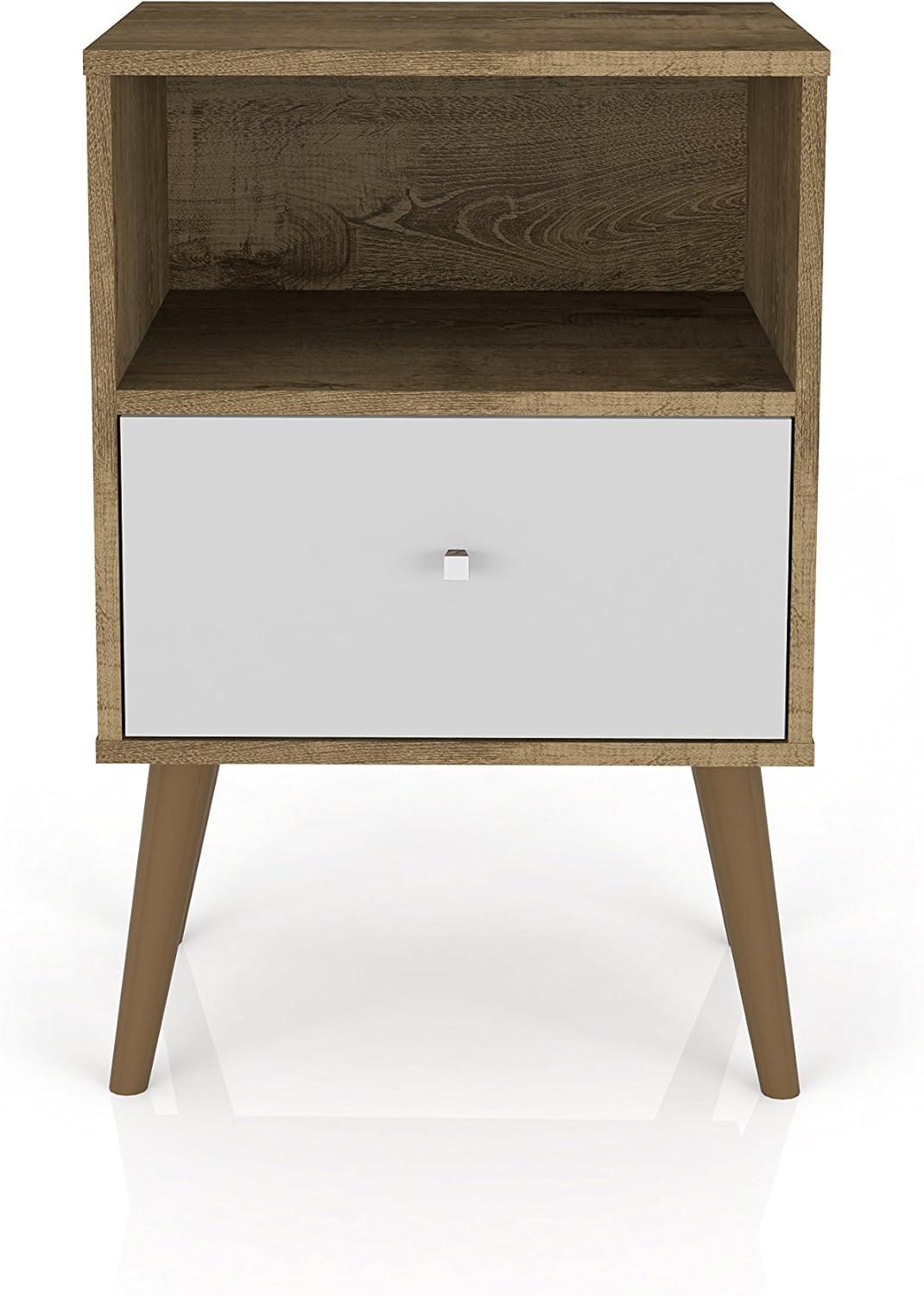 Liberty 1.0 Mid Century Modern Nightstand Rustic Brown/White - Manhattan Comfort