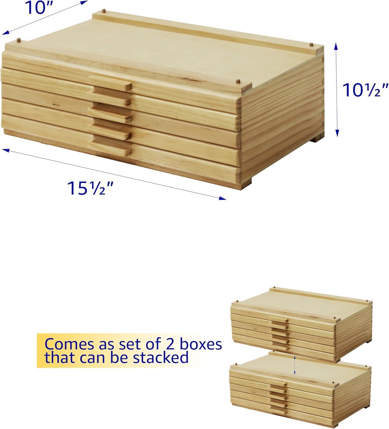 Pine Wood 10-Drawer Artist Storage Box with Organizers