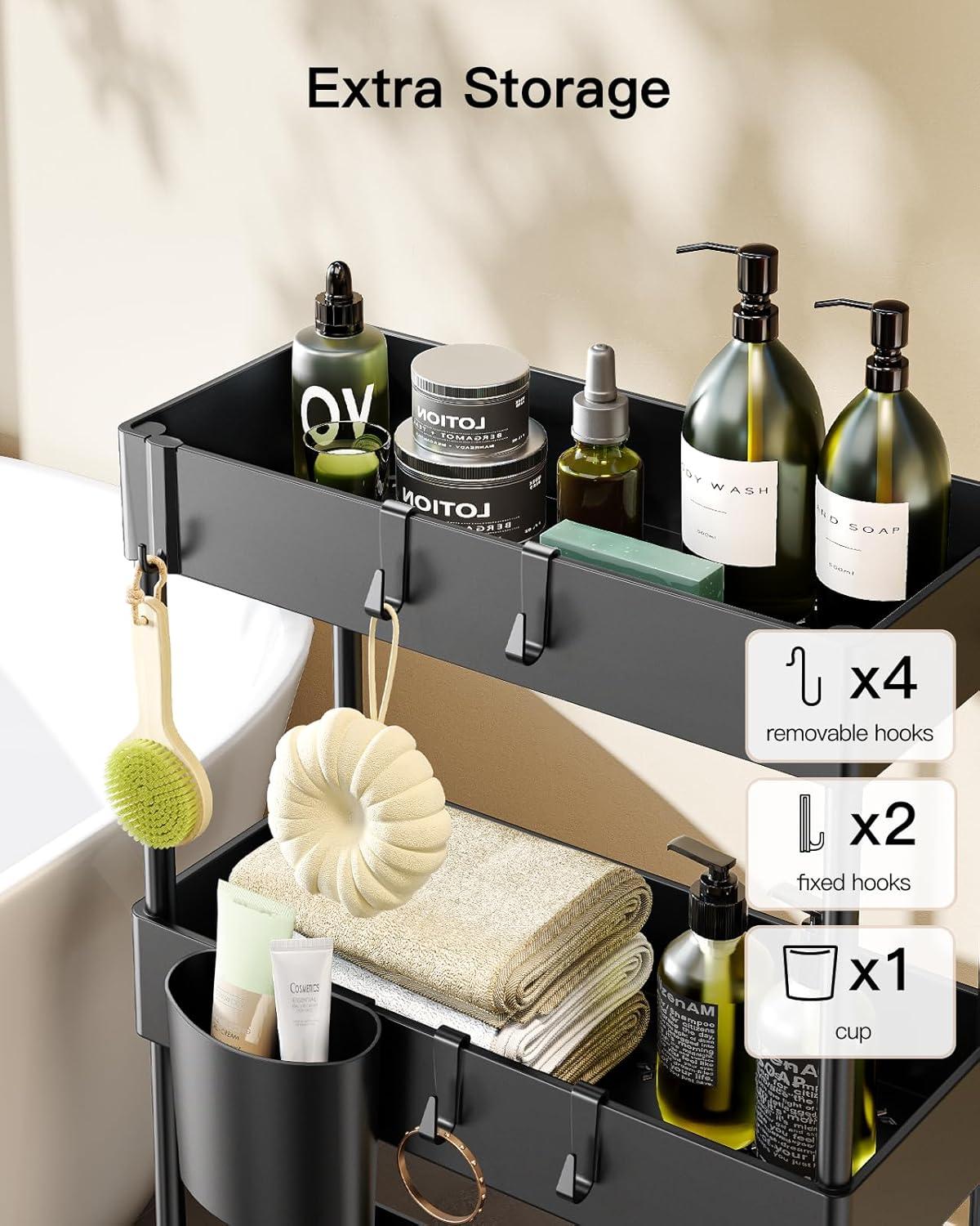 Anadea Slim Storage Cart With Wheels, Bathroom Cart Organizer Bathroom Storage Small, Rolling Cart For Bathroom, Laundry Room, Kitchen, Narrow Space