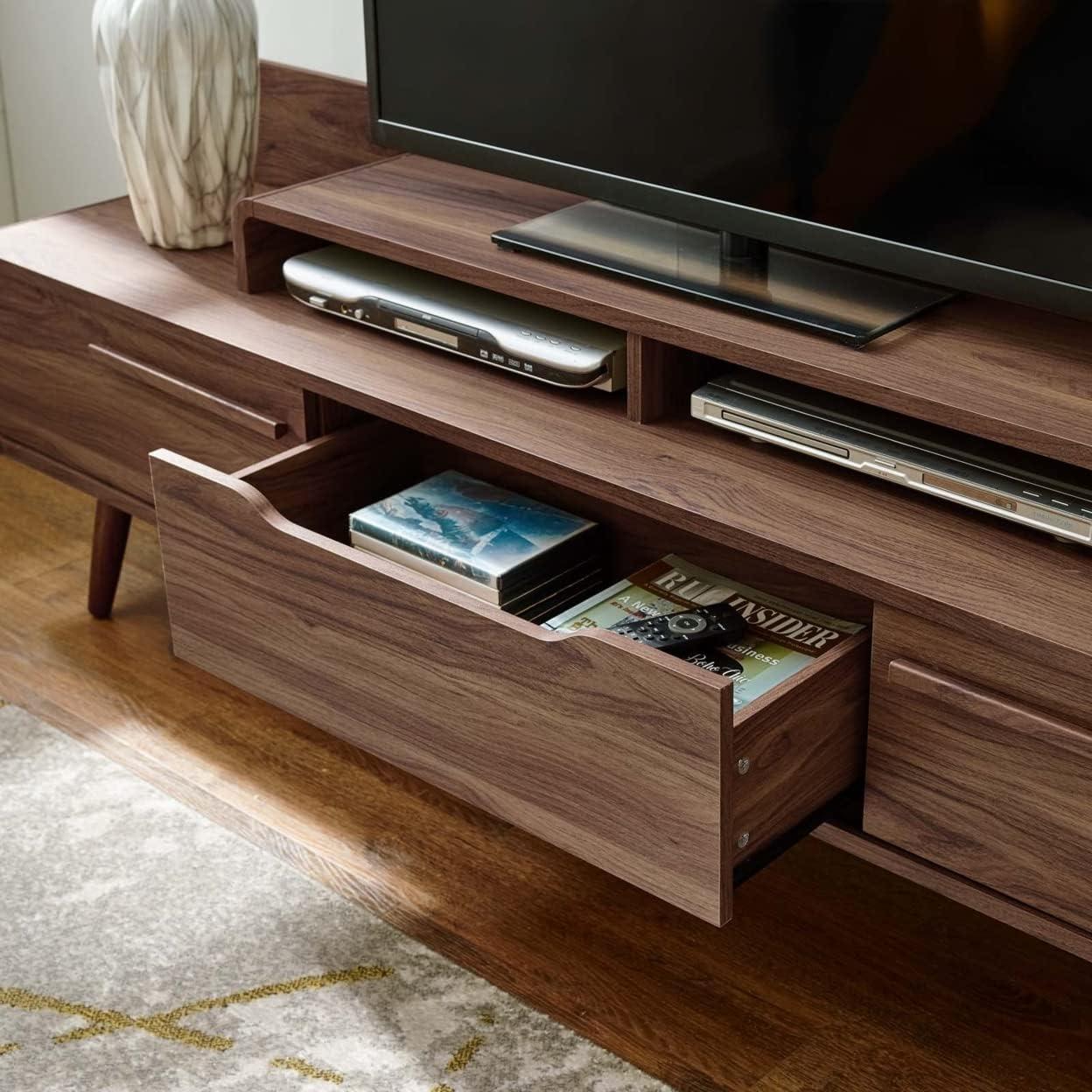 Omnistand 74" Walnut Laminate TV Stand with Cabinet