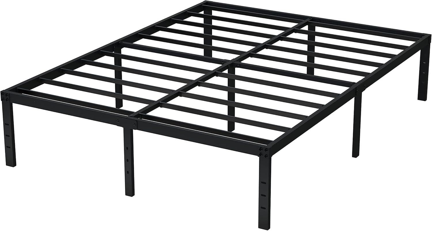 EMODA 16 Inch Platform King Bed Frame No Box Spring Needed, Heavy Duty Metal Mattress Foundation with Sturdy Steel Slats Support, Noise Free, Easy Assembly, Black