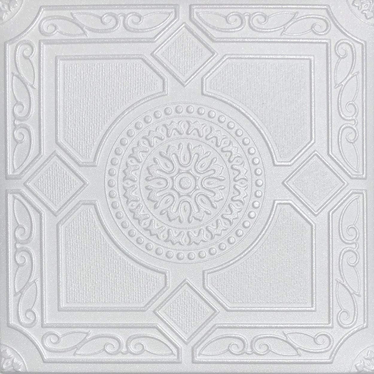 White Styrofoam Decorative Square Ceiling Tile, 20x20 Inches