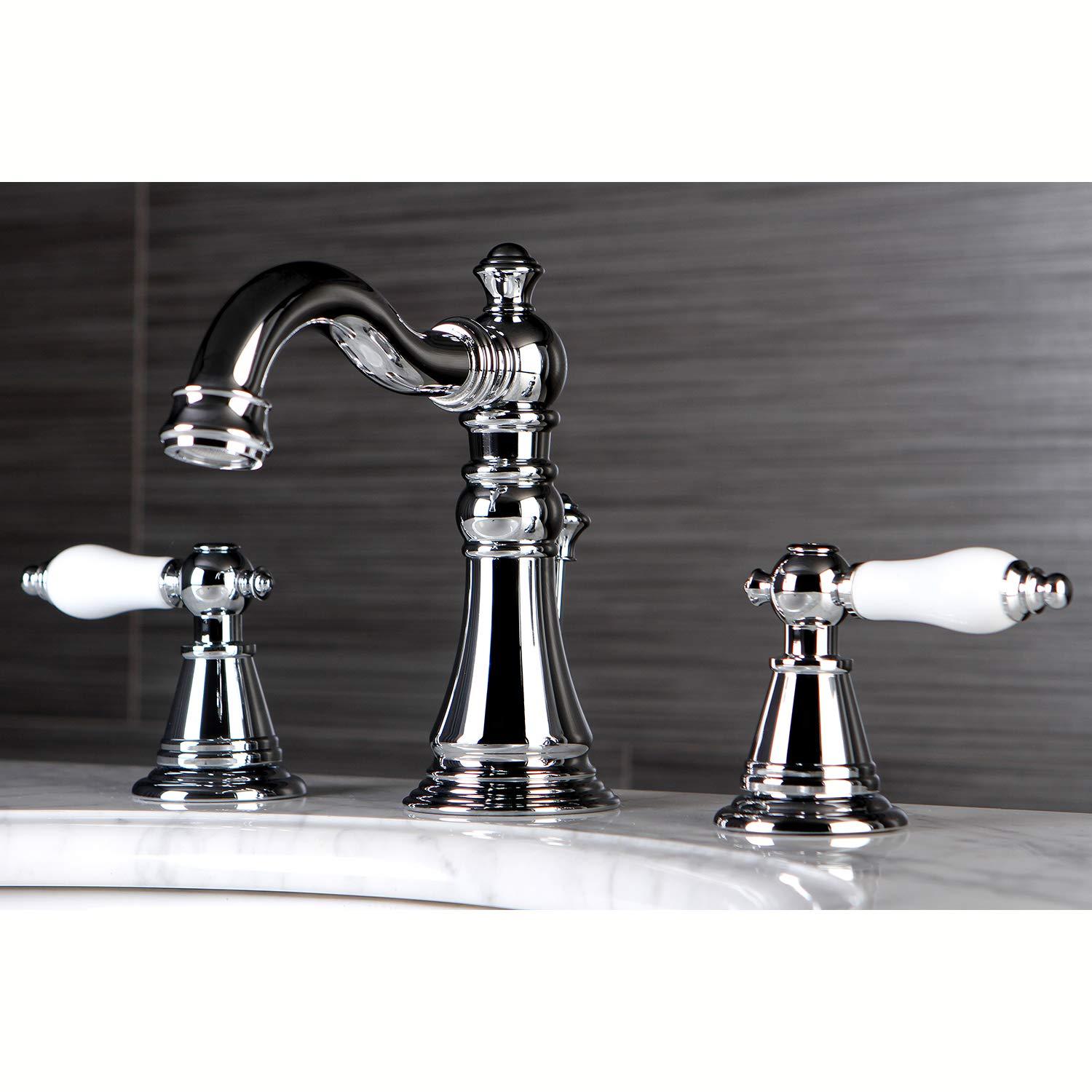 Kingston Brass English Classic Two-Handle 3-Hole Deck Mount Widespread Bathroom Faucet with Pop-Up Drain