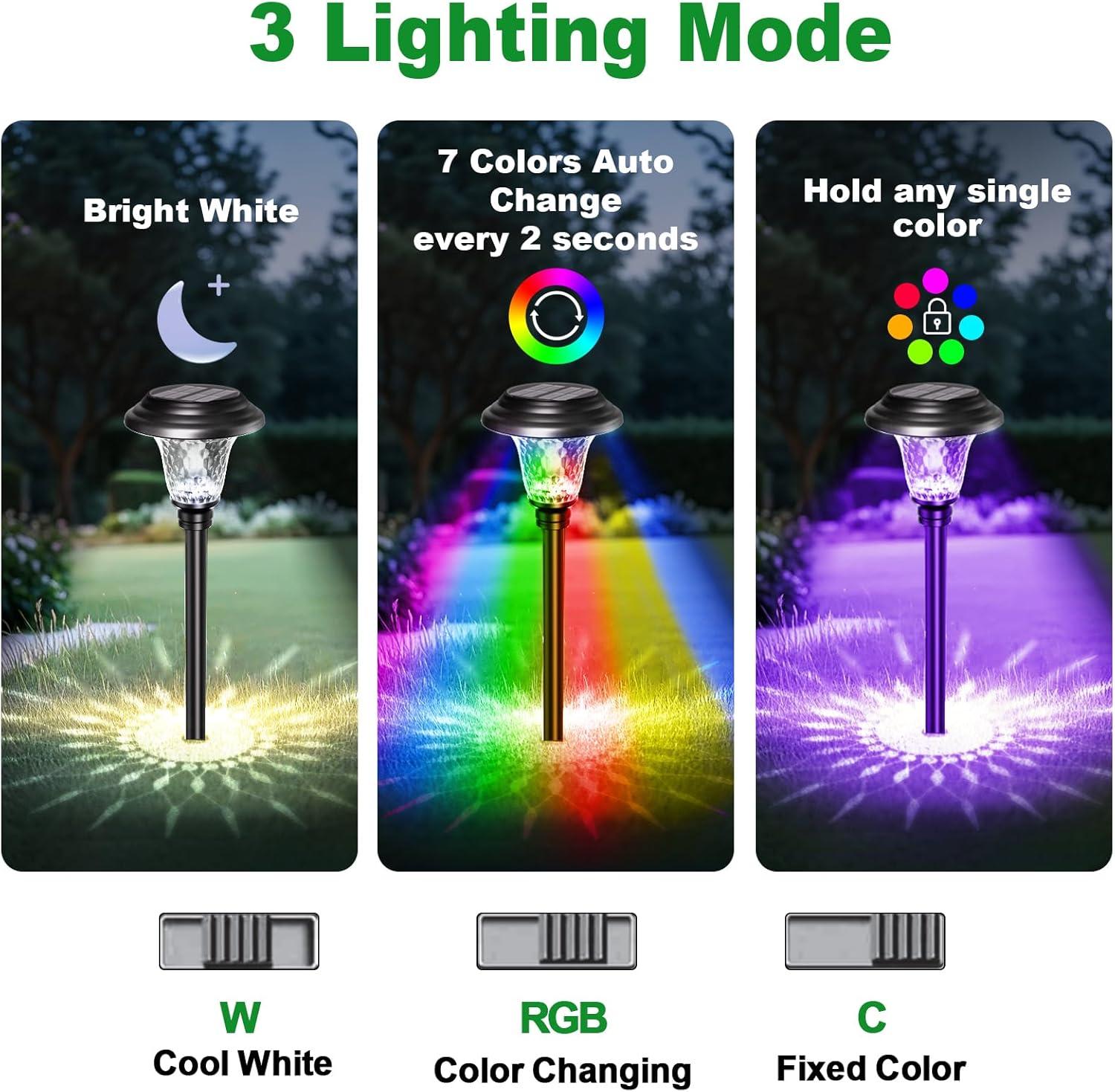 Beau Jardin 8 Pack Solar Pathway Lights Outdoor Solar Powered Lights Waterproof Glass High Lumen for Garden Landscape Path Yard Walkway Patio Driveway Outside Colored Color Changing White Black