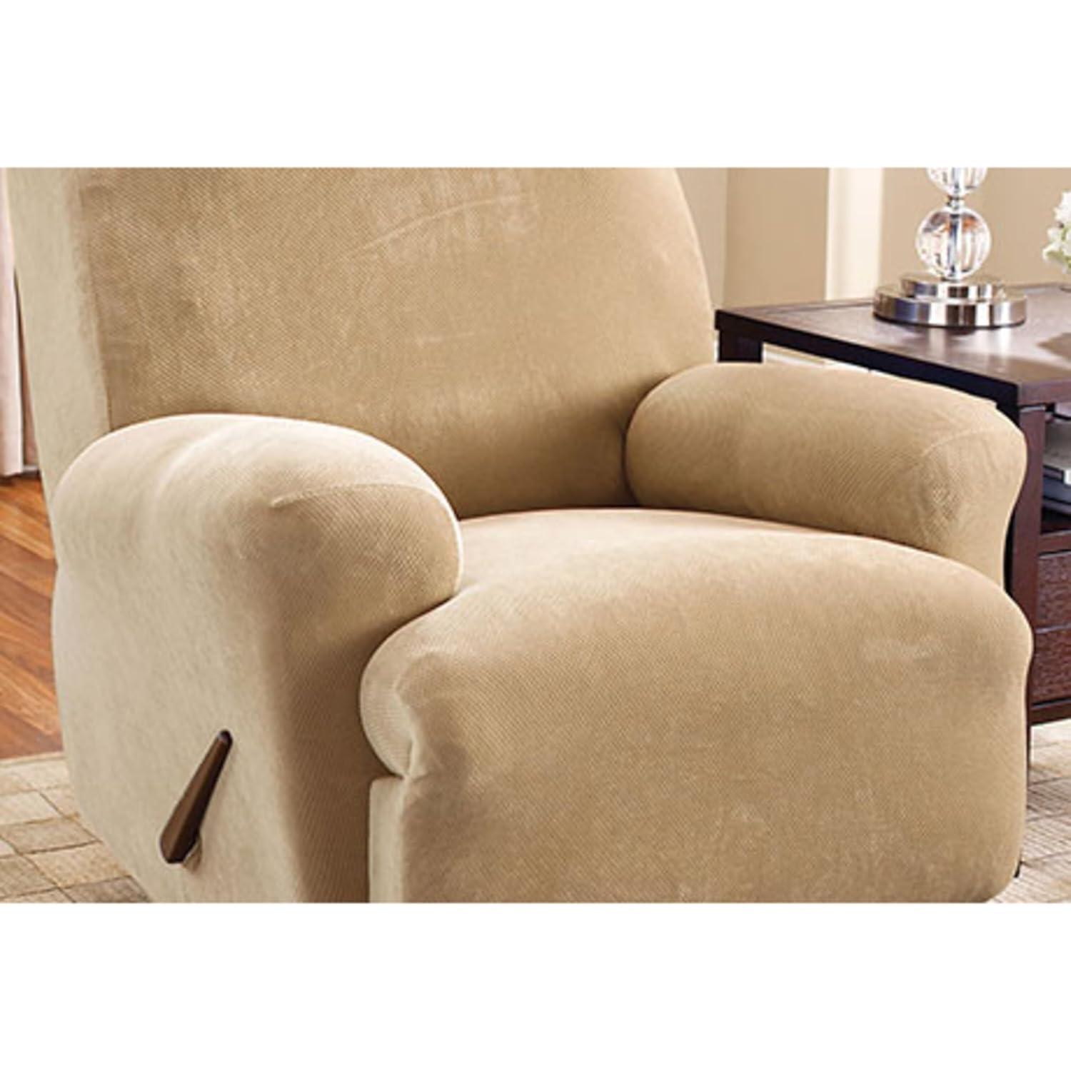 Sure Fit Home Décor Stretch Pique Box Cushion Oversized Ottoman One Piece Slipcover, Stretch Form Fit, Polyester/Spandex, Machine Washable, Cream Color