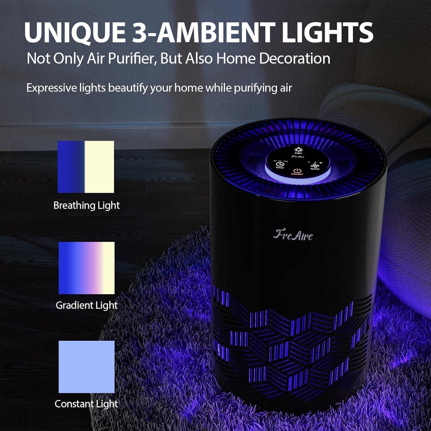 FreAire Air Purifiers for Home, HEPA Air Purifier with RGB Lights