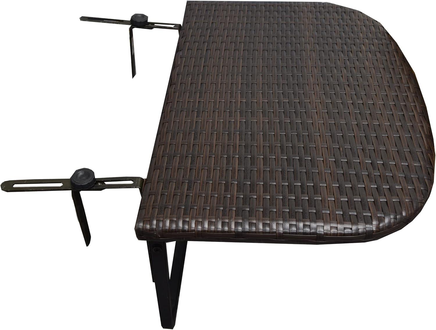 Brown Wicker Foldable Balcony Table with Metal Frame