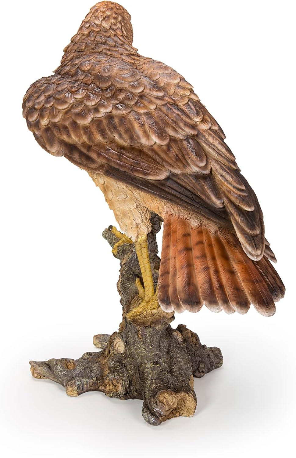 Hand-Painted Polyresin Hawk on Branch Garden Statue