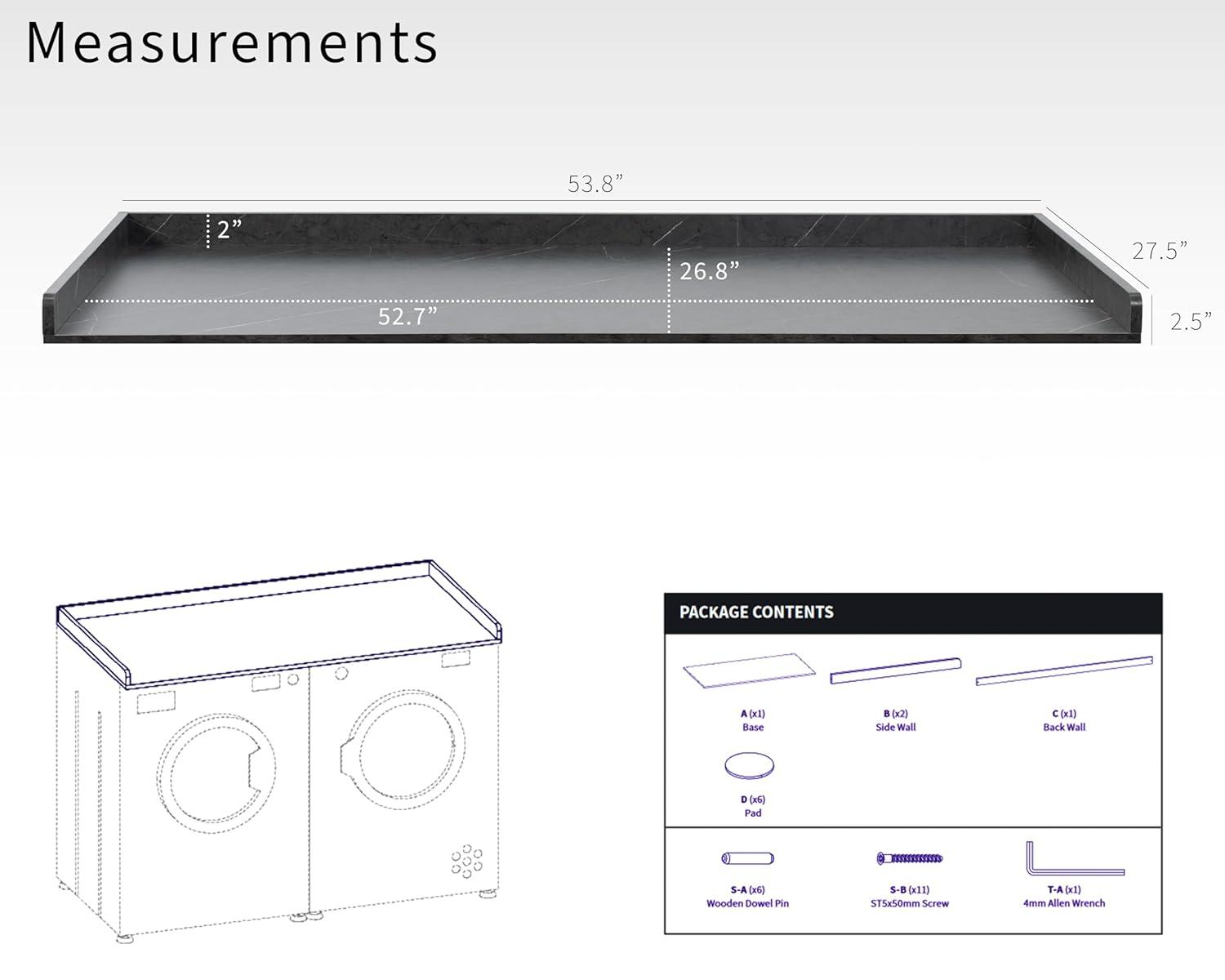Life Finds Life Finds Black Marble Pattern Washer/Dryer 54 Inch Countertop
