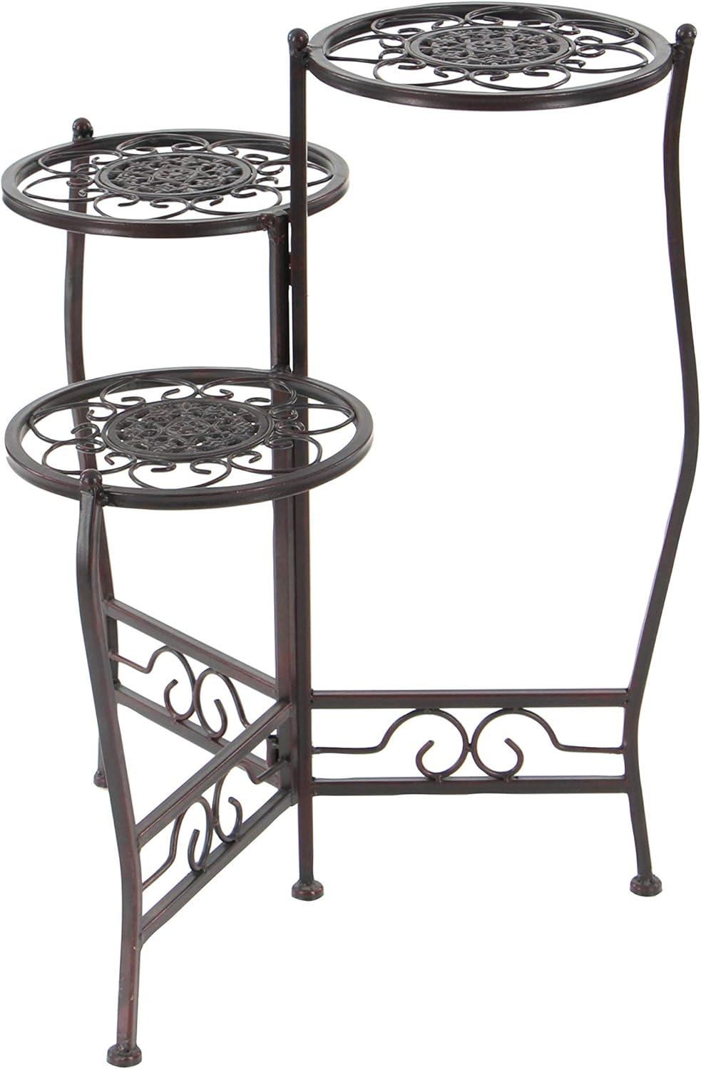 24" Brown Metal 3-Tier Indoor/Outdoor Plant Stand