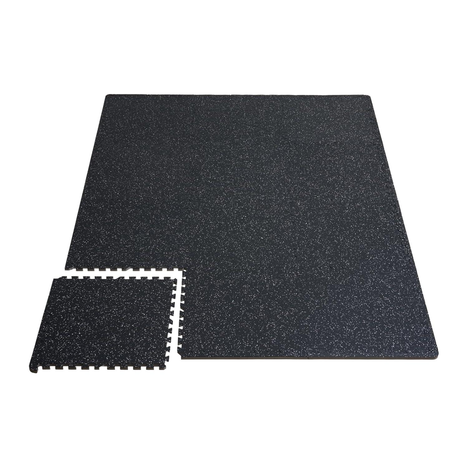 VEVOR 0.56 Inch Thick Gym Floor Mats, 25 Tiles Rubber Top with EVA Foam, 24" x 24" Gym Flooring Workout Mats with 100sq.ft Coverage, Interlocking Puzzle Gym Mats for Gym, Home, Garage, Black & White