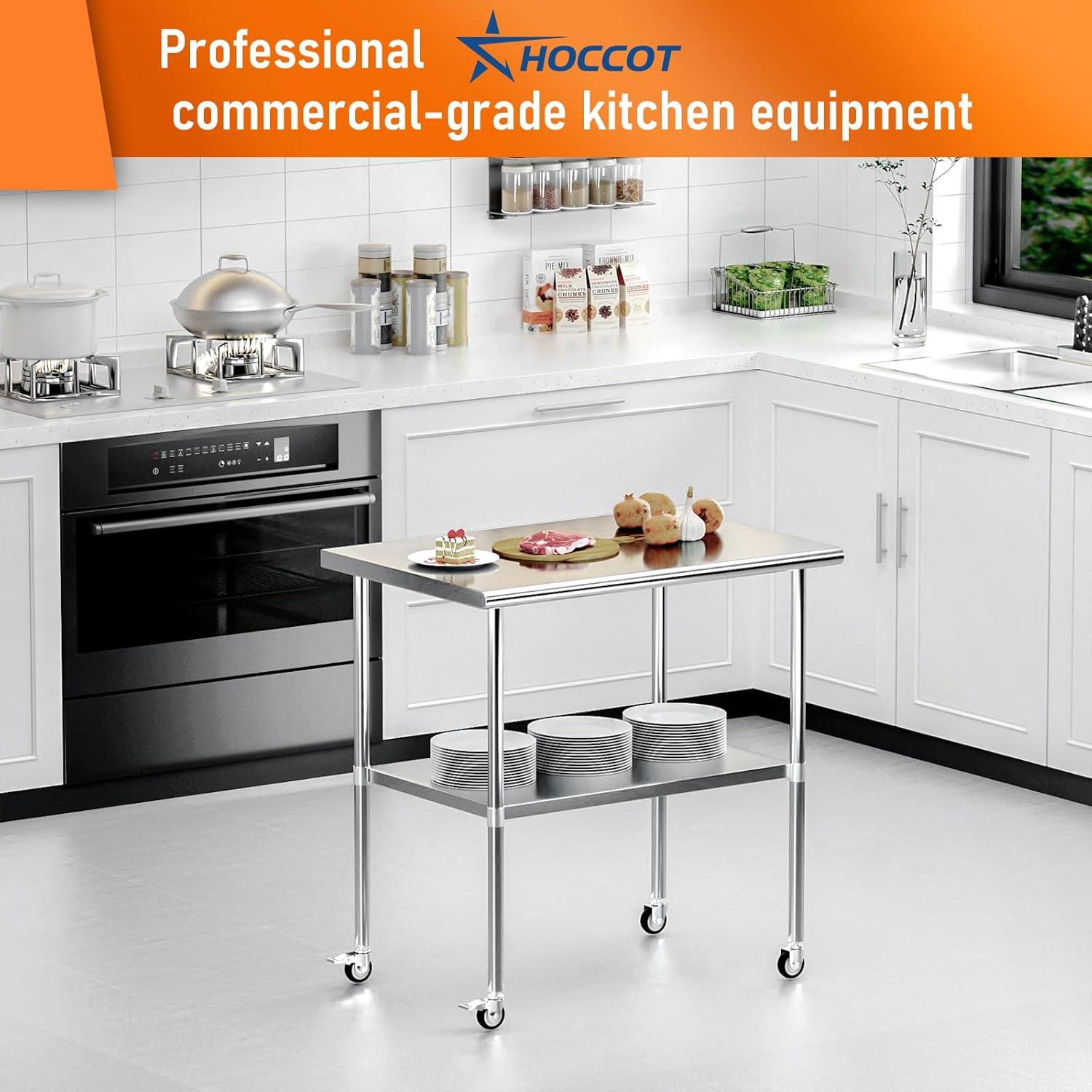 36"x24" Stainless Steel Kitchen Work Prep Table Commercial Workbench With Wheels