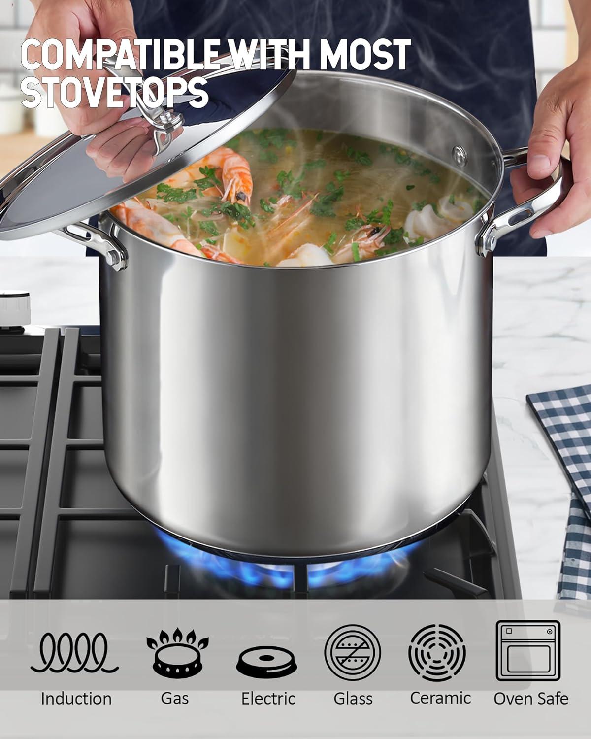 Extra Large Silver Stainless Steel Stockpot with Lid