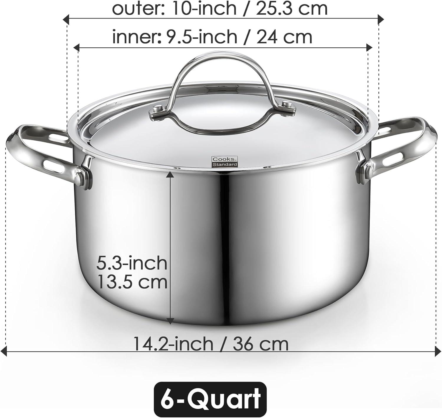 6-Quart Stainless Steel Round Stock Pot with Lid