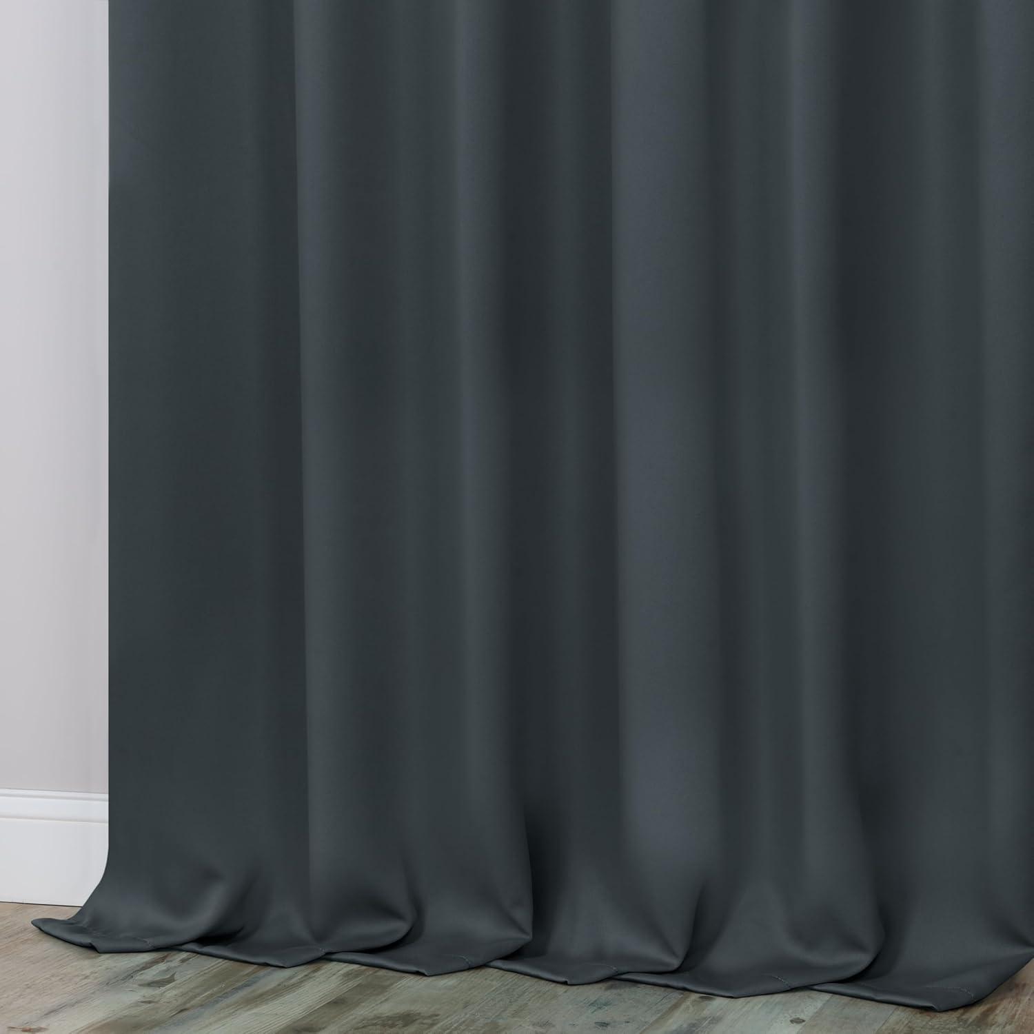 Gray 63" Polyester Blackout Back Tab Curtains, Set of 2