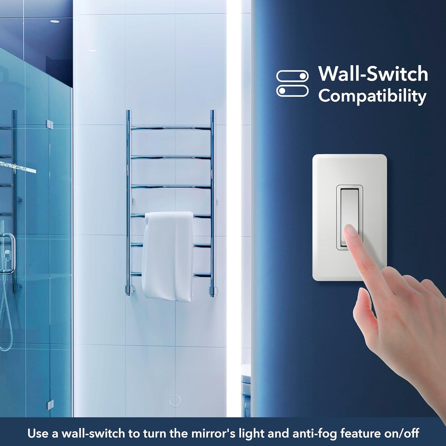 Pax 40 in. W x 36 in. H Large Rectangular Frameless Antifog Front/Back-Lit Wall Bathroom Vanity Mirror with Smart Touch - JONATHAN Y