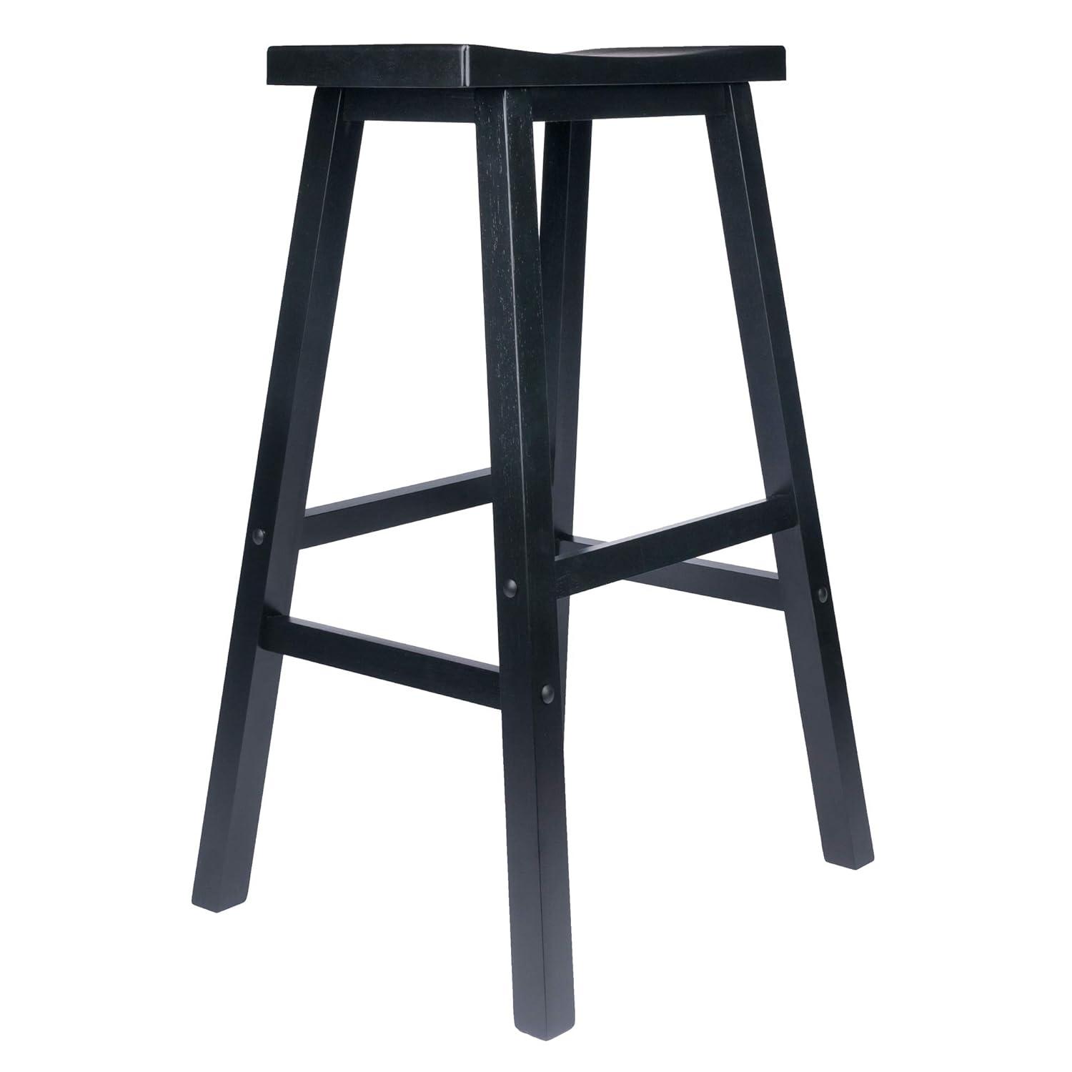29" Satori Saddle Seat Barstool Black - Winsome: Solid Wood, High-Top Counter, Backless Design