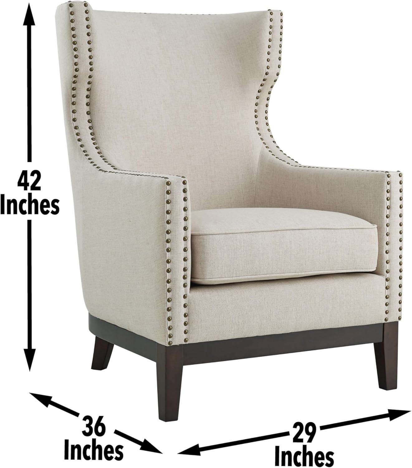 Steve Silver Roswell Beige Linen Accent Chair with Nailhead Trim