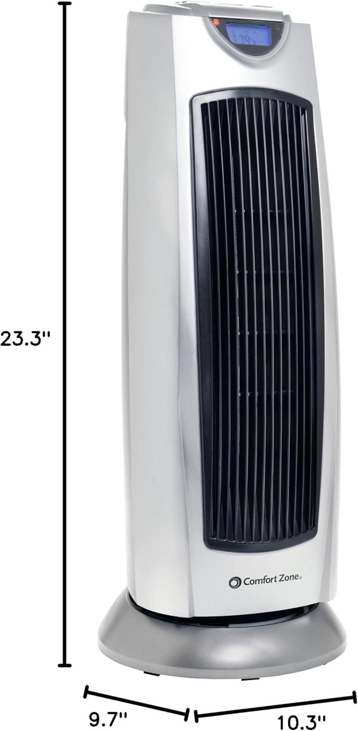 Comfort Zone Portable 1500W Ceramic Oscillating Digital Tower Space Heater