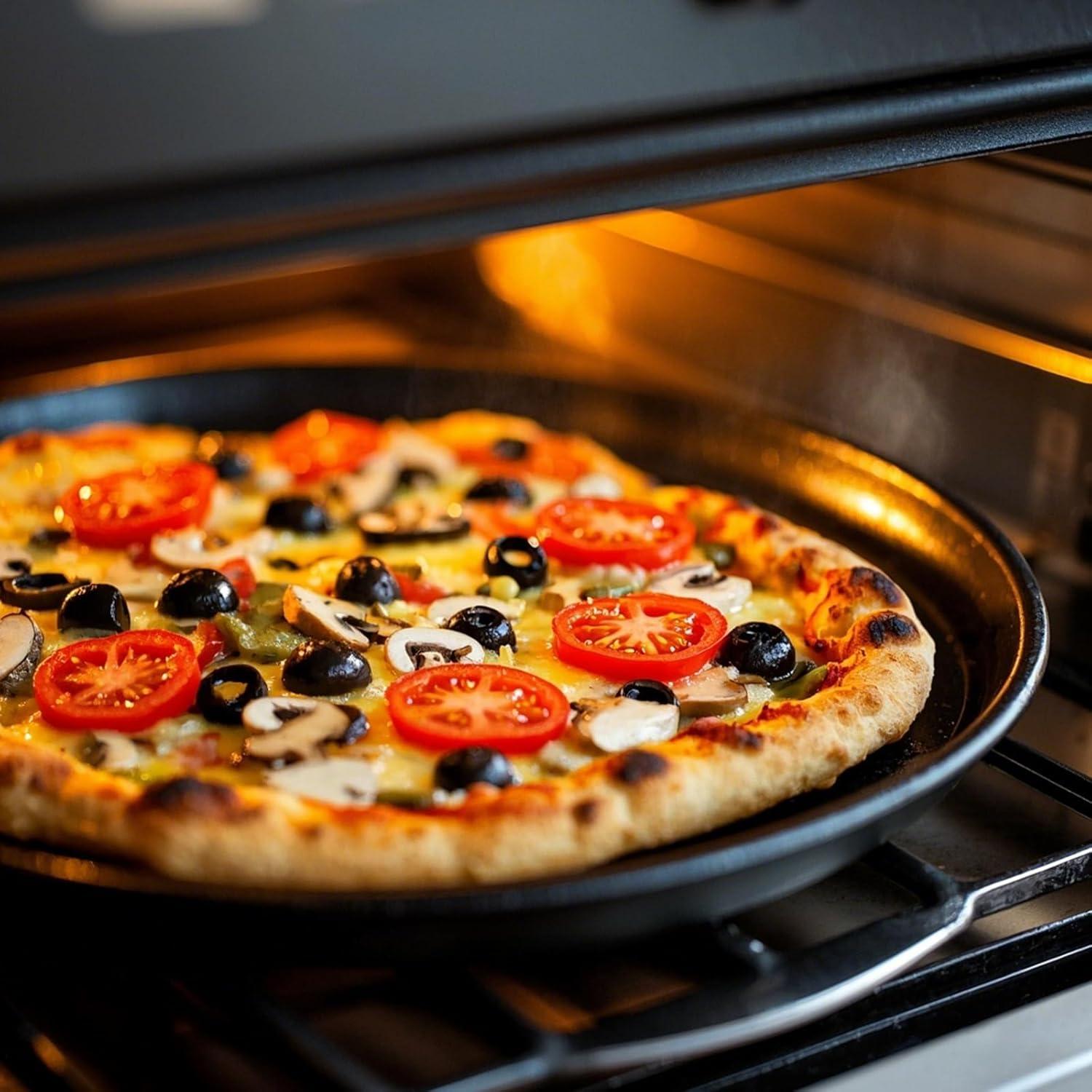 MANCHAP 4 Pack 12 Inch Round Pizza Baking Pan with Holes, Pizza Pan for Oven, Carbon Steel Non-stick Pizza Crisper Pan for Home Restaurant Baking, Black