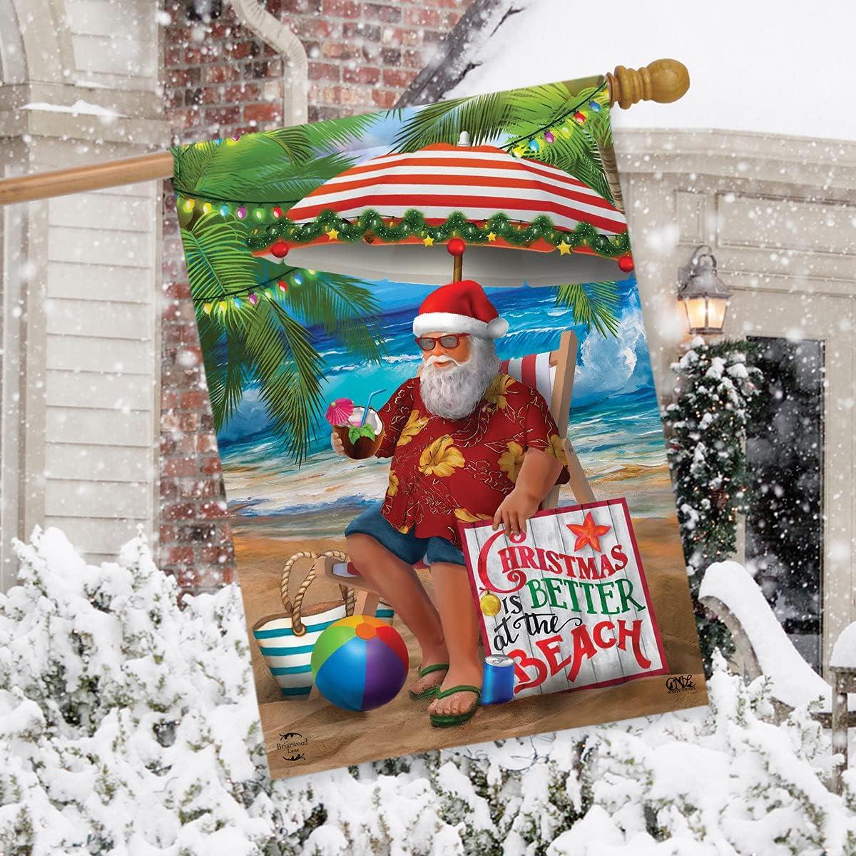 Beach Time Santa Christmas House Flag Nautical Tropical 28" x 40" Briarwood Lane