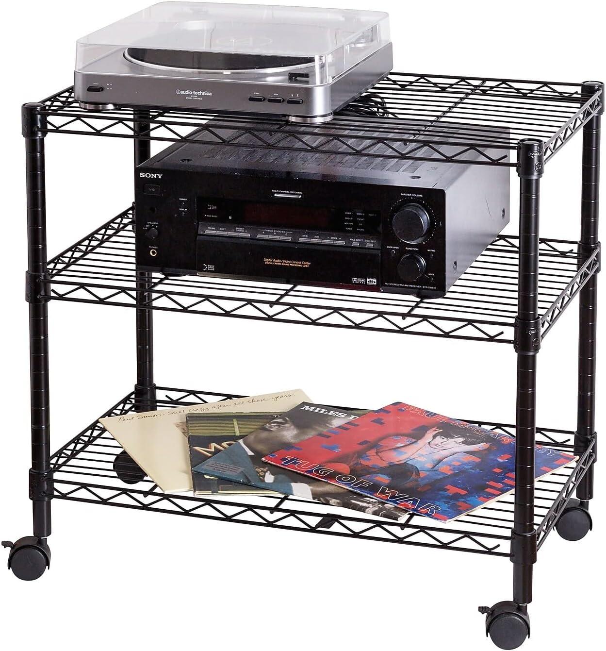 Black 3-Tier Rolling Steel Media Cart