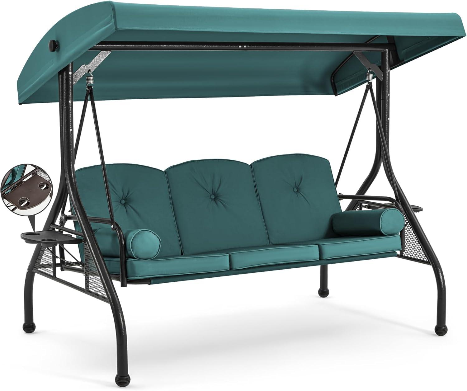 3 Seat Outdoor Porch Patio Swing With Adjustable Canopy